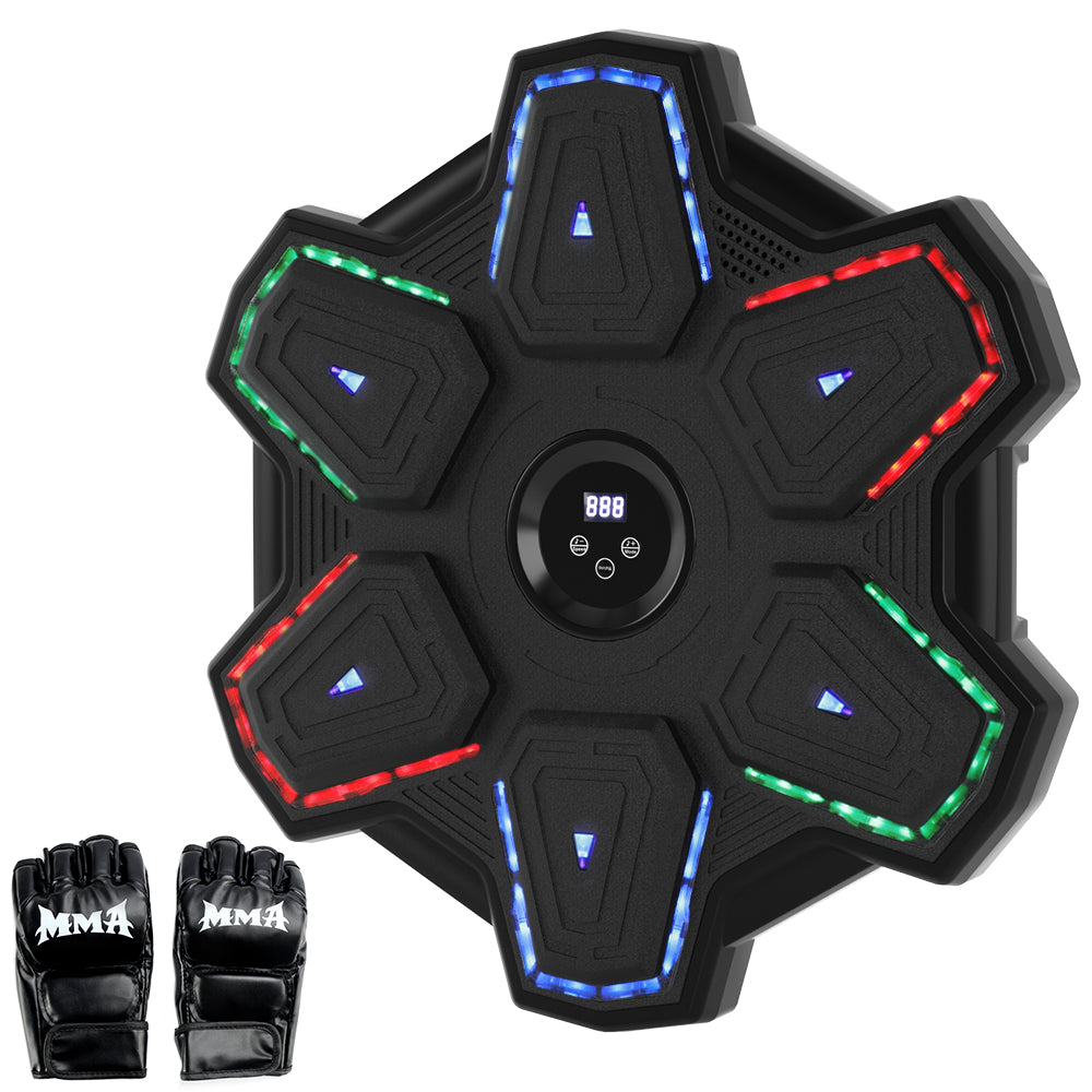 Wall-Mounted for Adults Colorful LED Music Punching Machine with Gloves – Bluetooth Boxing Trainer Perfect for Home & Office Workouts