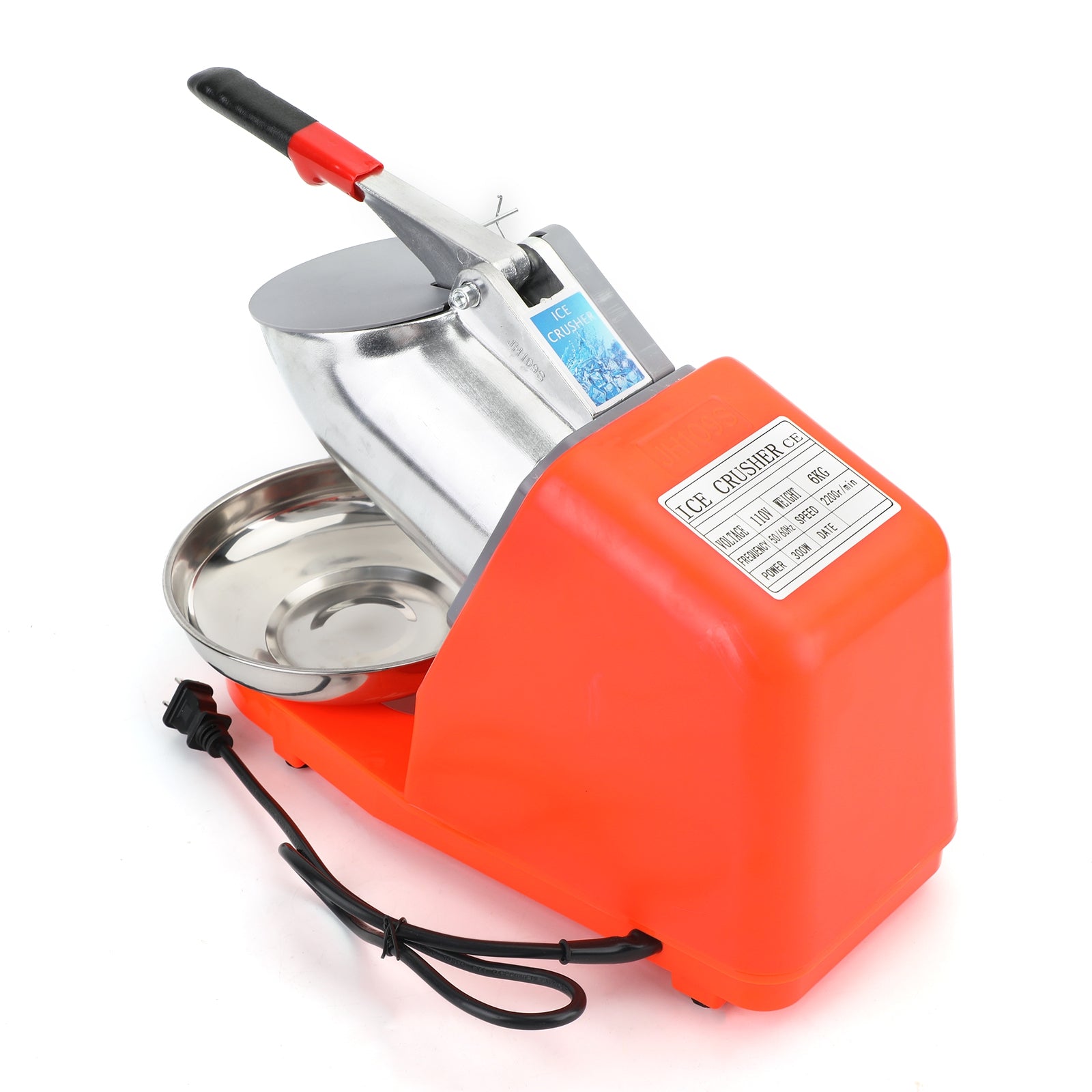 Summer Essential Orange 300W Electric Ice Crusher Machine,Shaver Snow Cone Maker,Dual Blades Aluminium Cover, Kitchen Utensils for Home Commercial Use