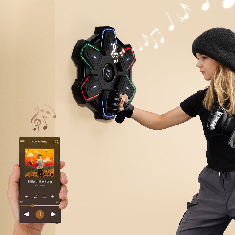 Wall-Mounted for Adults Colorful LED Music Punching Machine with Gloves – Bluetooth Boxing Trainer Perfect for Home & Office Workouts