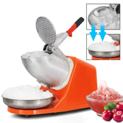 Summer Essential Orange 300W Electric Ice Crusher Machine,Shaver Snow Cone Maker,Dual Blades Aluminium Cover, Kitchen Utensils for Home Commercial Use