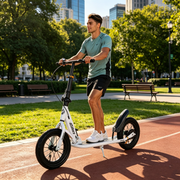 White Kick Scooter for Grown-Ups & Teens – Smooth Ride, Folding Design, Air-Filled Tires