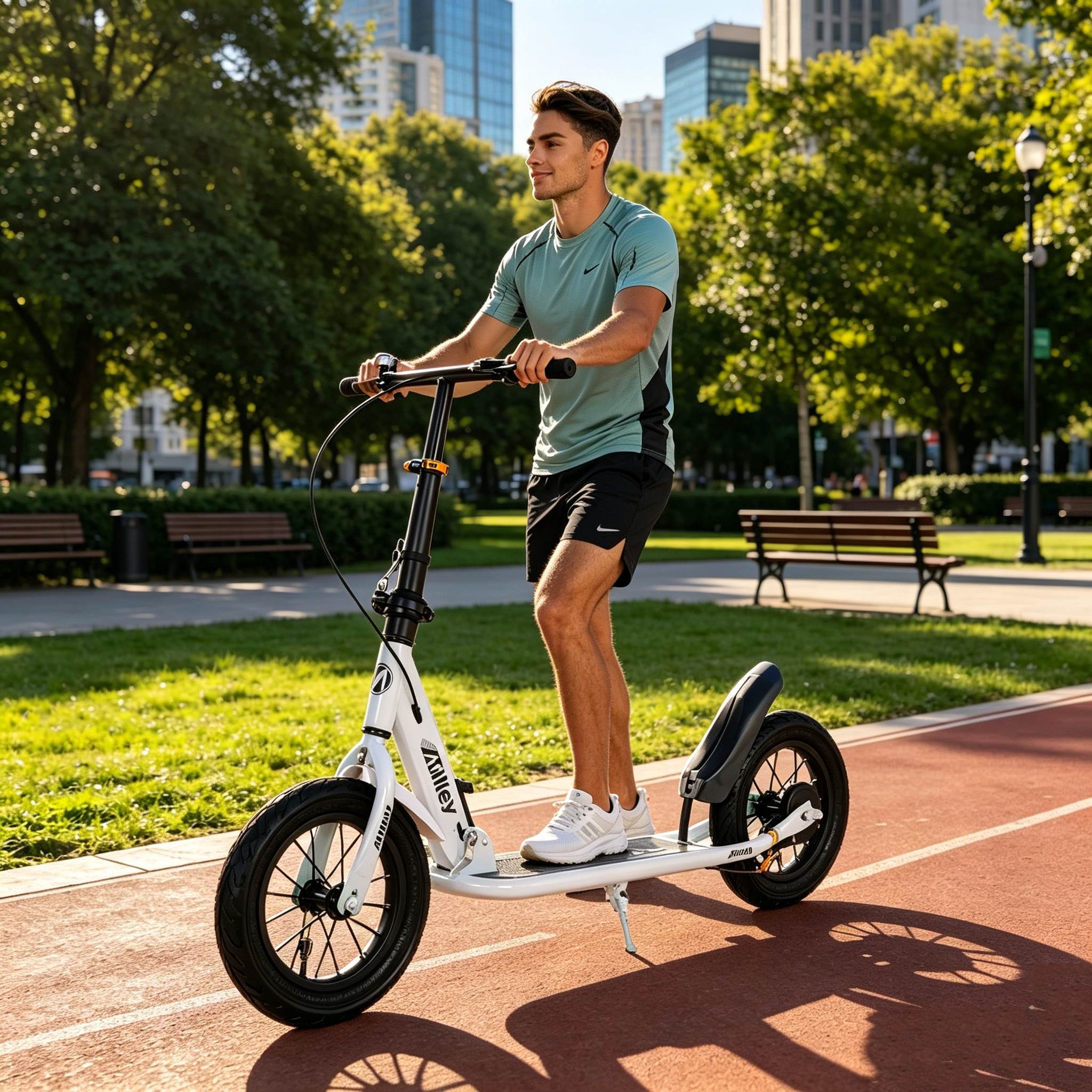White Kick Scooter for Grown-Ups & Teens – Smooth Ride, Folding Design, Air-Filled Tires