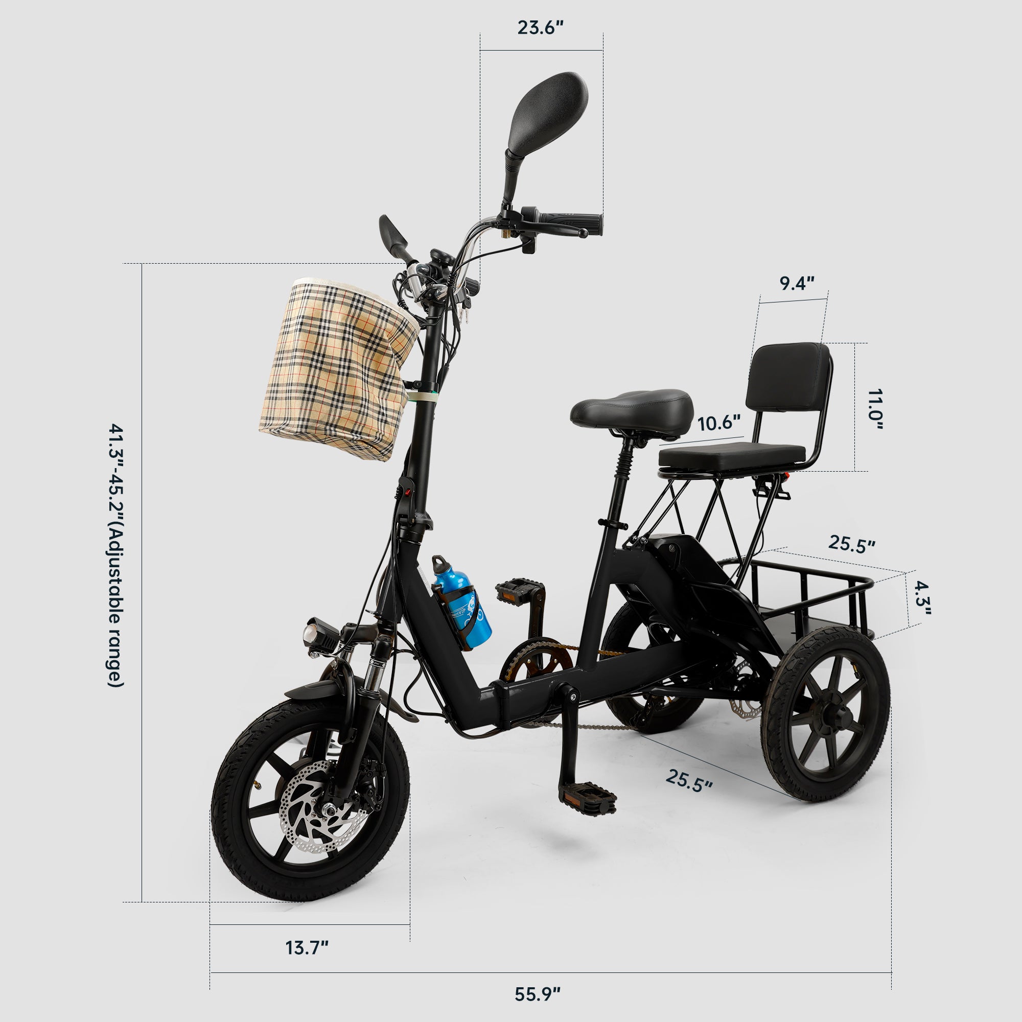Black Foldable Electric Trike with 350W Motor & 70km Range