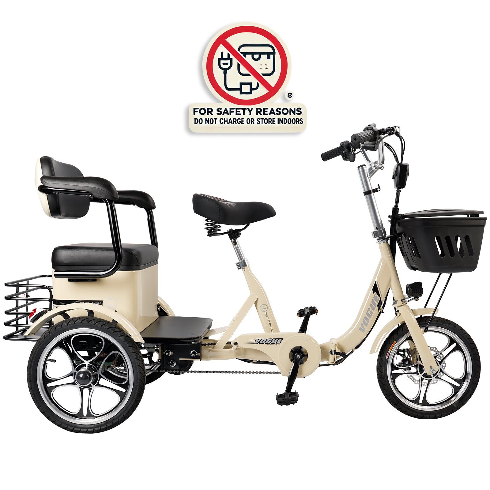 400W 48V 12A Electric Folding Tricycle 3 Wheel E-bike white with Rear Seat for Adult