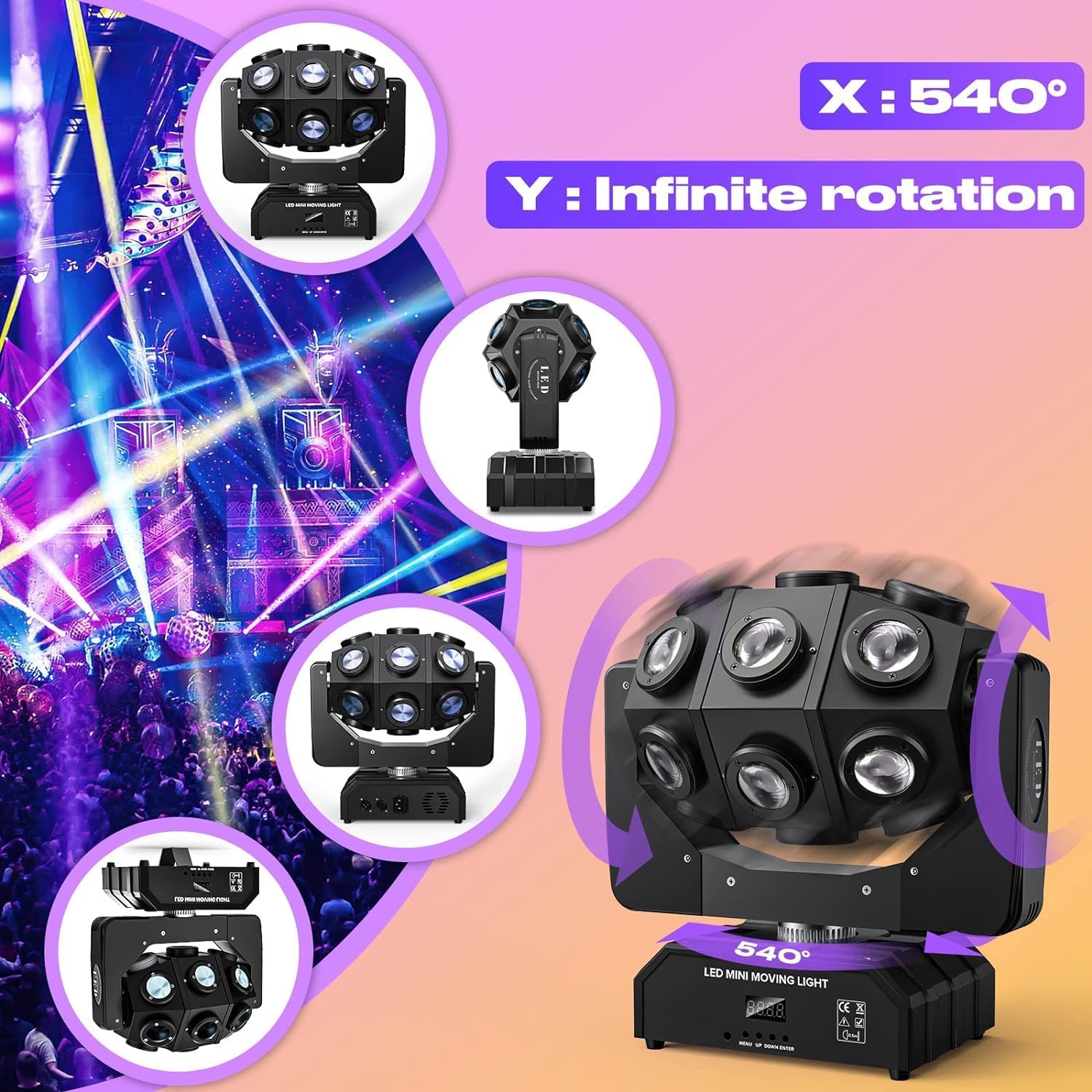 180W Moving Head LED Stage Light 360°Rotation For Stage Lighting Party Wedding Christmas