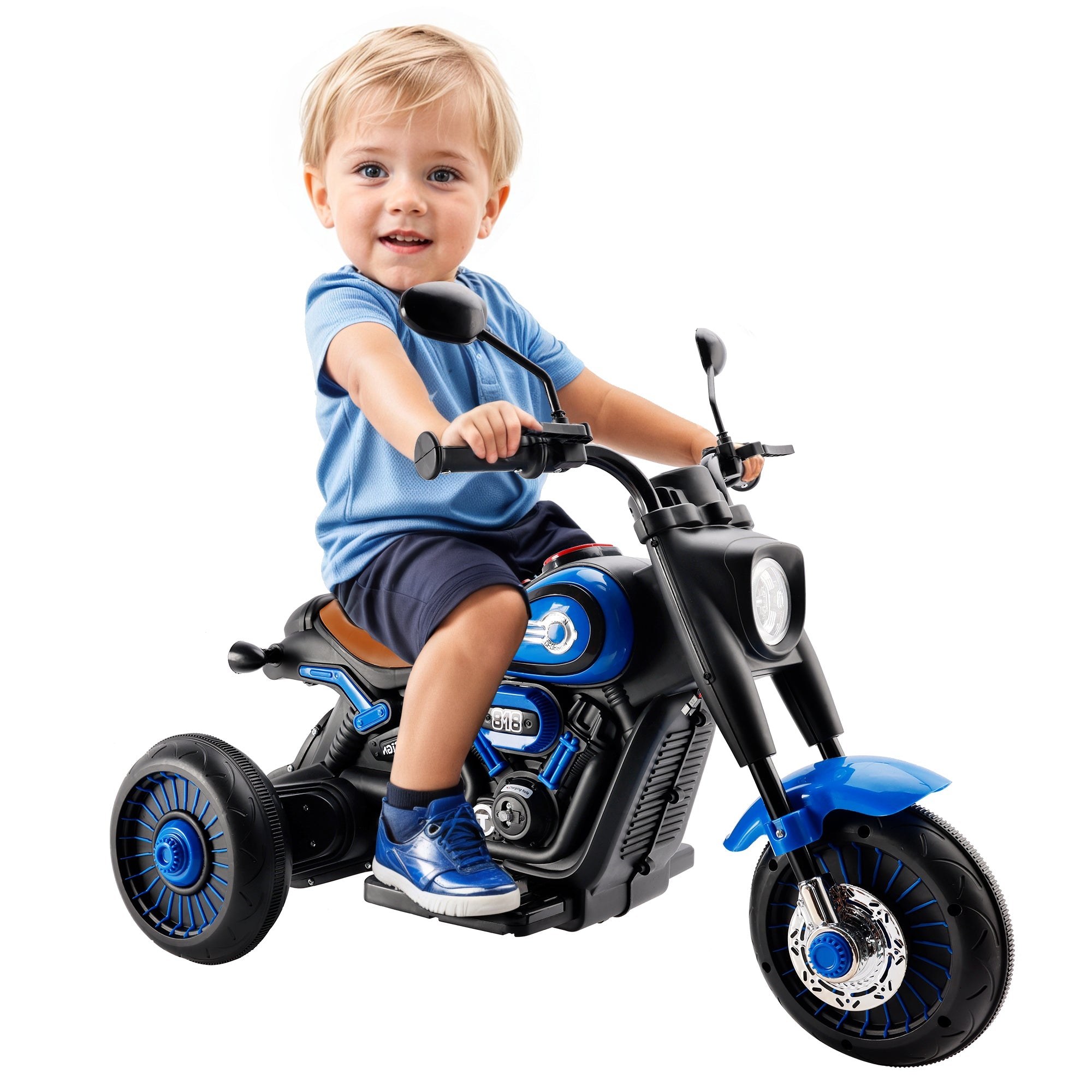 3-Wheel 6V Kids Ride-On Motorcycle with Music & Lights – Blue