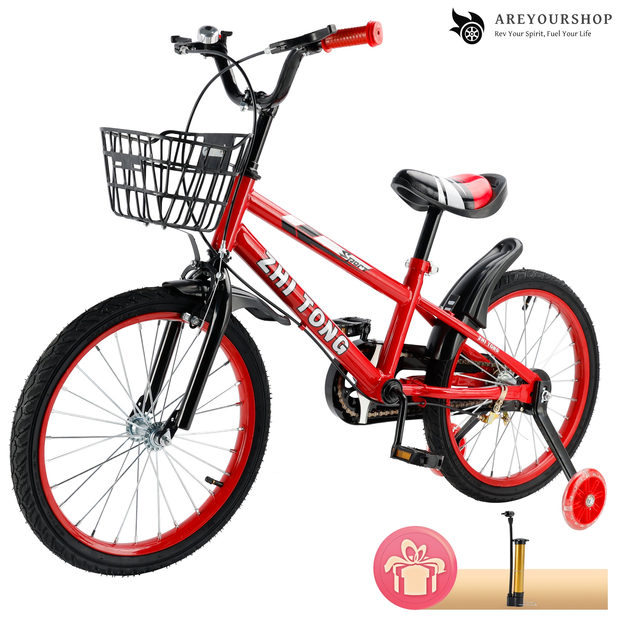 18" Kid's Bike with Removable Training Wheels and Basket