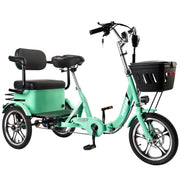 400W 48V 12A Electric Folding Tricycle 3 Wheel E-bike Green with Rear Seat for Adult
