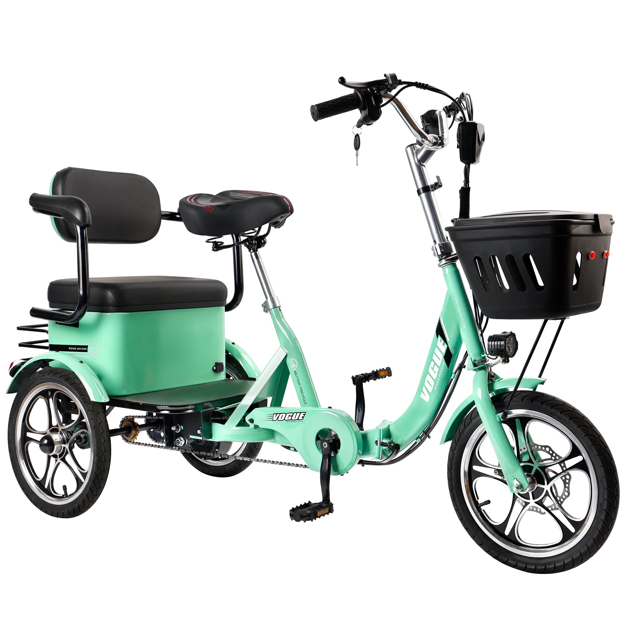 400W 48V 12A Electric Folding Tricycle 3 Wheel E-bike Green with Rear Seat for Adult