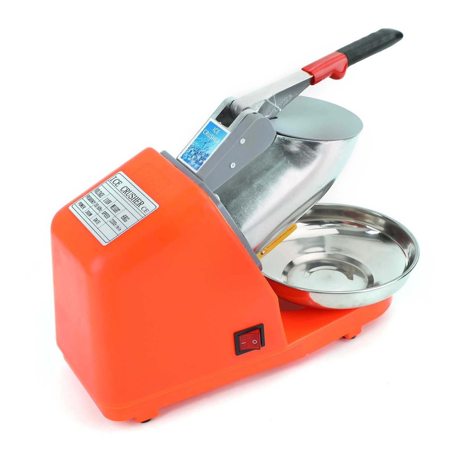 Summer Essential Orange 300W Electric Ice Crusher Machine,Shaver Snow Cone Maker,Dual Blades Aluminium Cover, Kitchen Utensils for Home Commercial Use