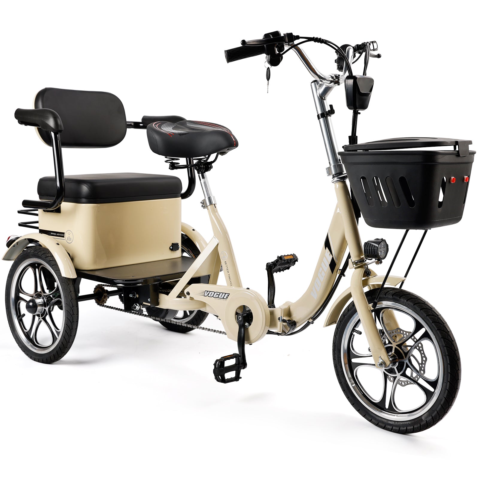 400W 48V 12A Electric Folding Tricycle 3 Wheel E-bike white with Rear Seat for Adult