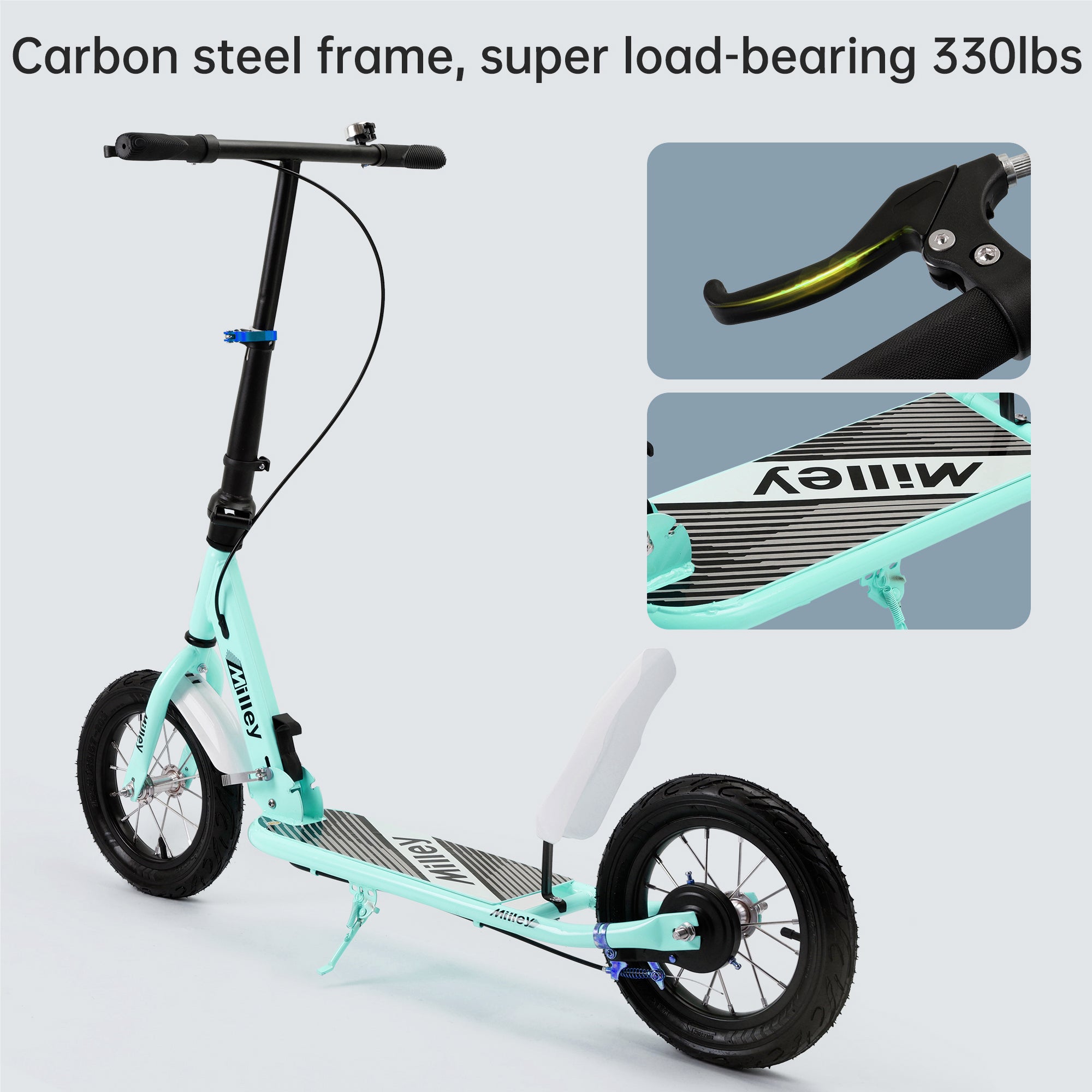Green Commuter Scooter for Teens & Adults – Foldable, Shock-Absorbing, 12" Air Tires