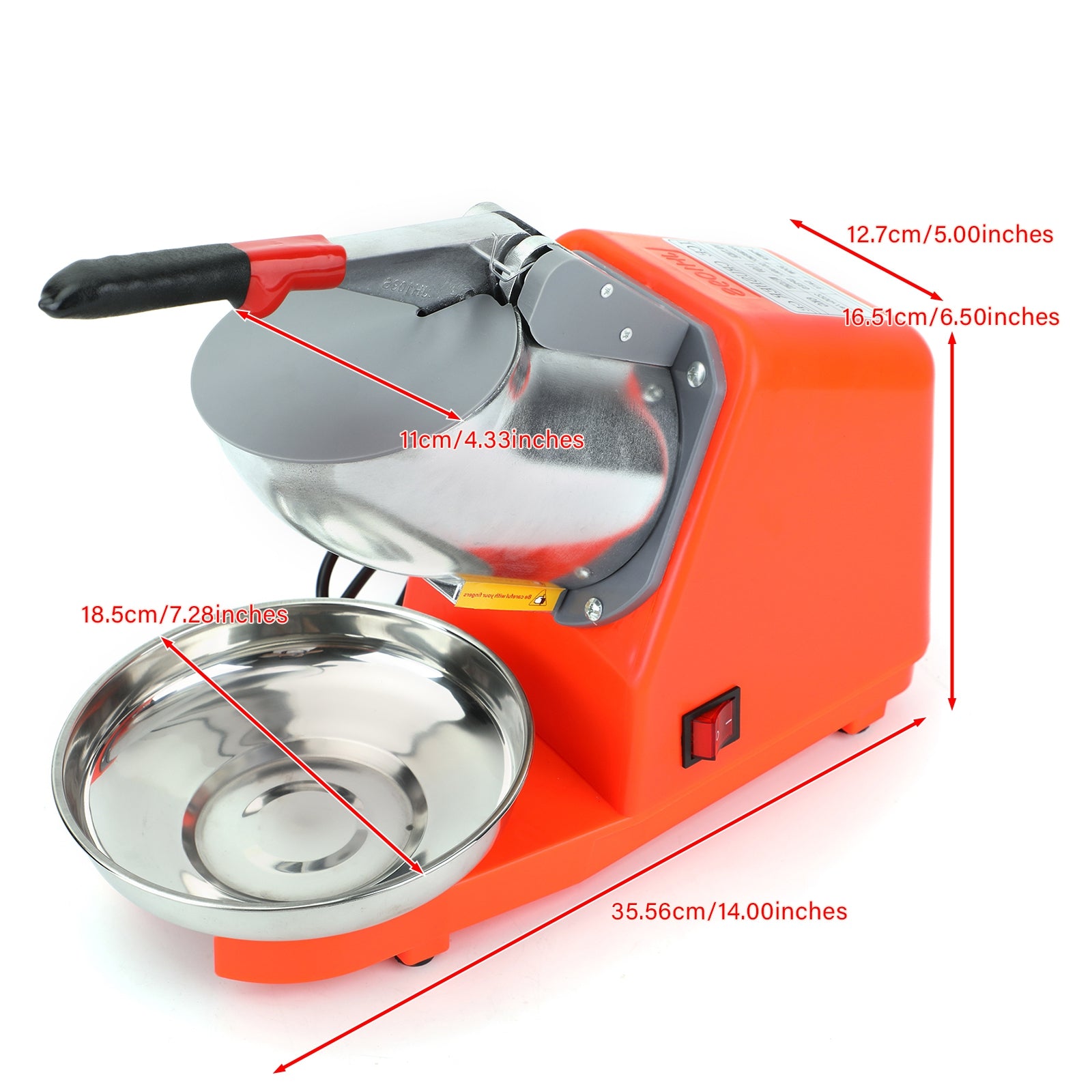 Summer Essential Orange 300W Electric Ice Crusher Machine,Shaver Snow Cone Maker,Dual Blades Aluminium Cover, Kitchen Utensils for Home Commercial Use
