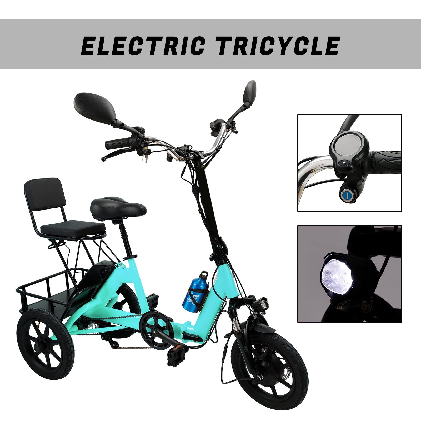 Cyan 350W Electric Trike with Foldable Design & 3 Speeds