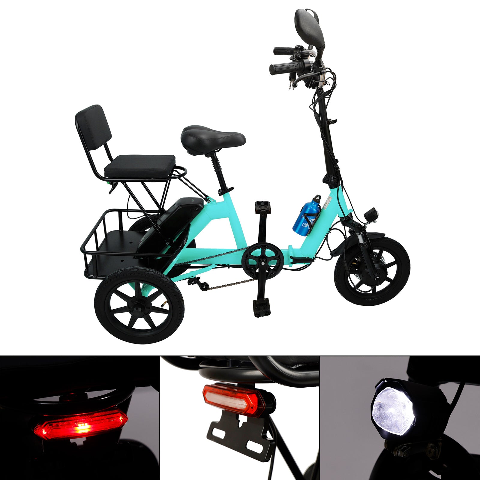 Cyan 350W Electric Trike with Foldable Design & 3 Speeds