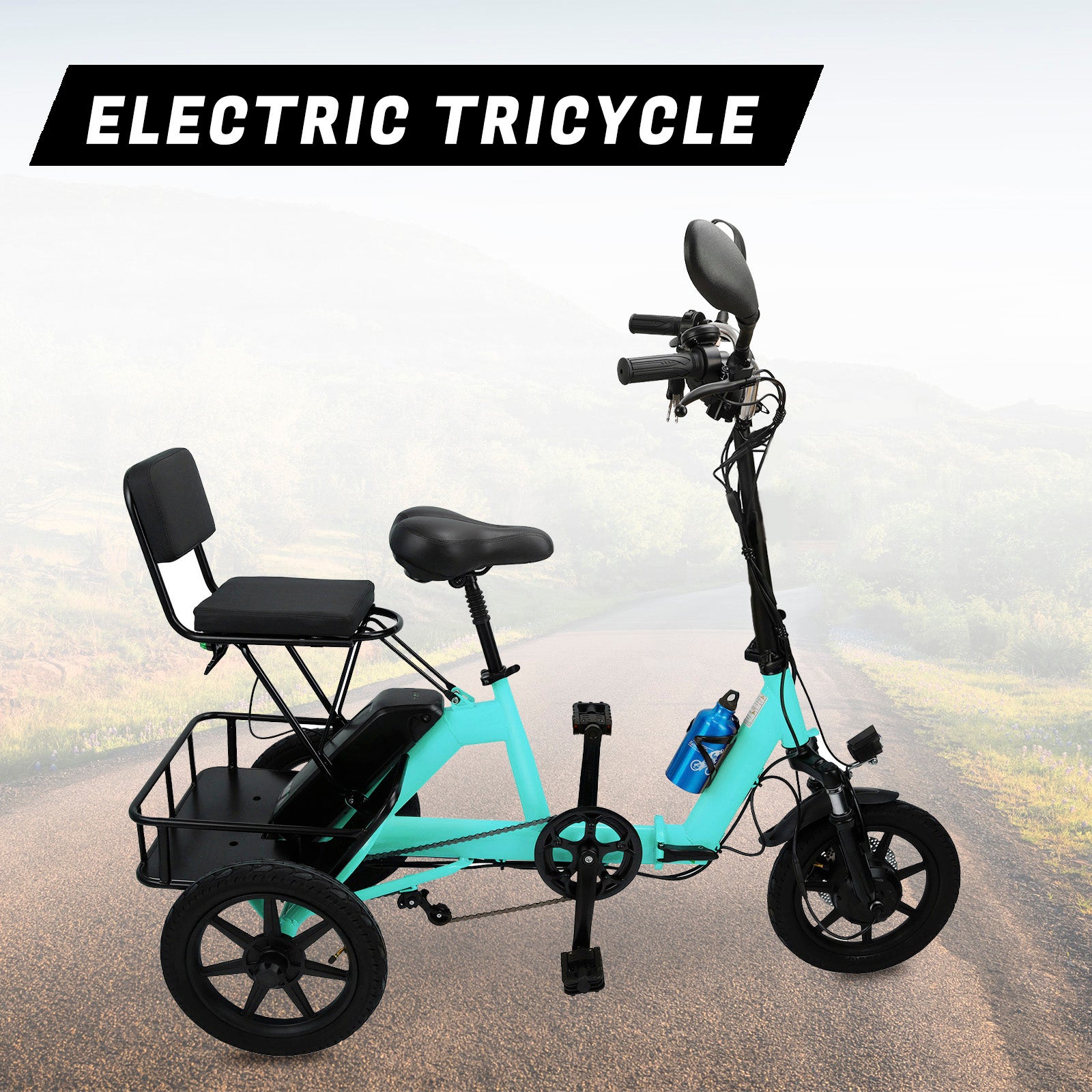 Cyan 350W Electric Trike with Foldable Design & 3 Speeds
