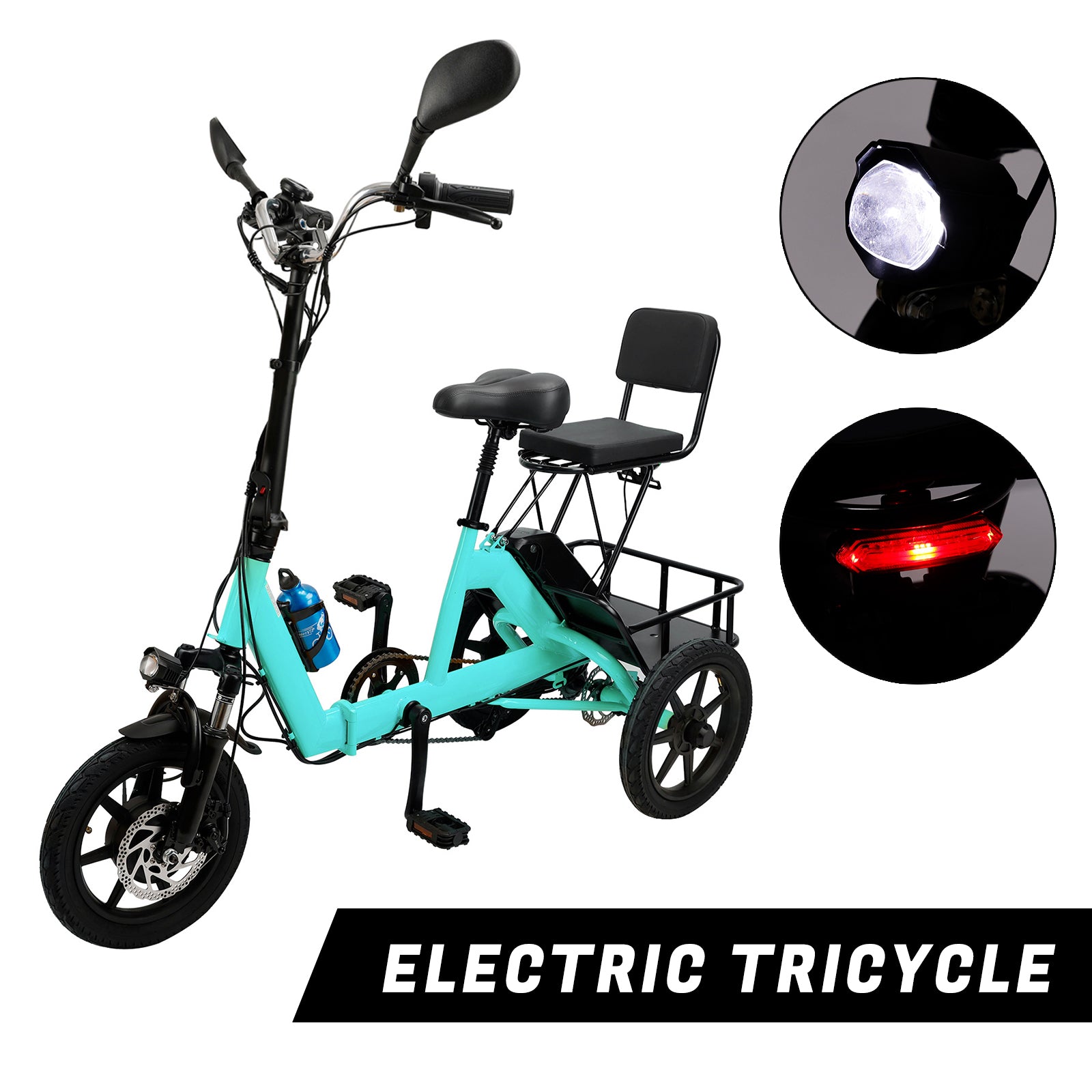 Cyan 350W Electric Trike with Foldable Design & 3 Speeds