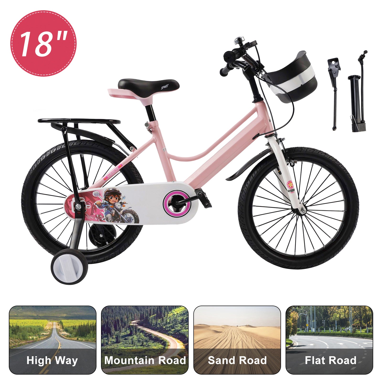 16"/18" Kids Bike for Boys and Girls with auxiliary wheels & Rack & Basket