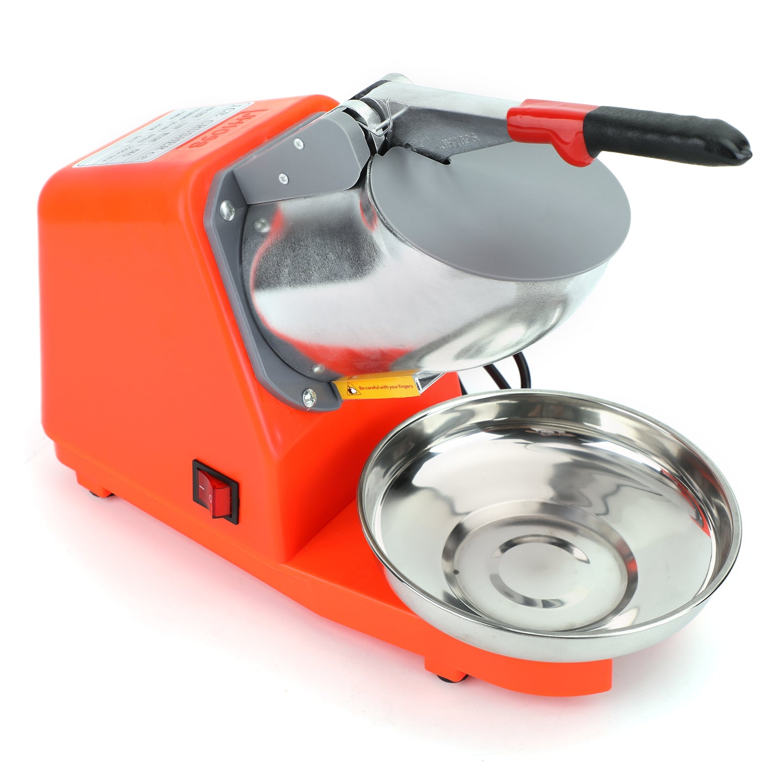 Summer Essential Orange 300W Electric Ice Crusher Machine,Shaver Snow Cone Maker,Dual Blades Aluminium Cover, Kitchen Utensils for Home Commercial Use