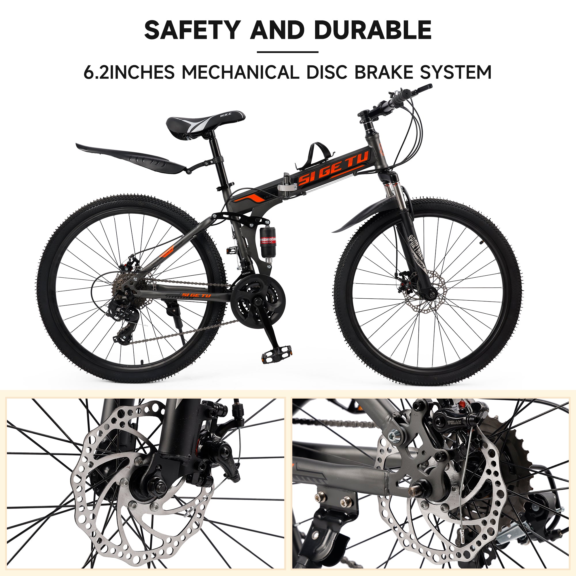 26" Wheels 27 Speed Double Disc Brake Folding Mountain Bike MTB for Adults