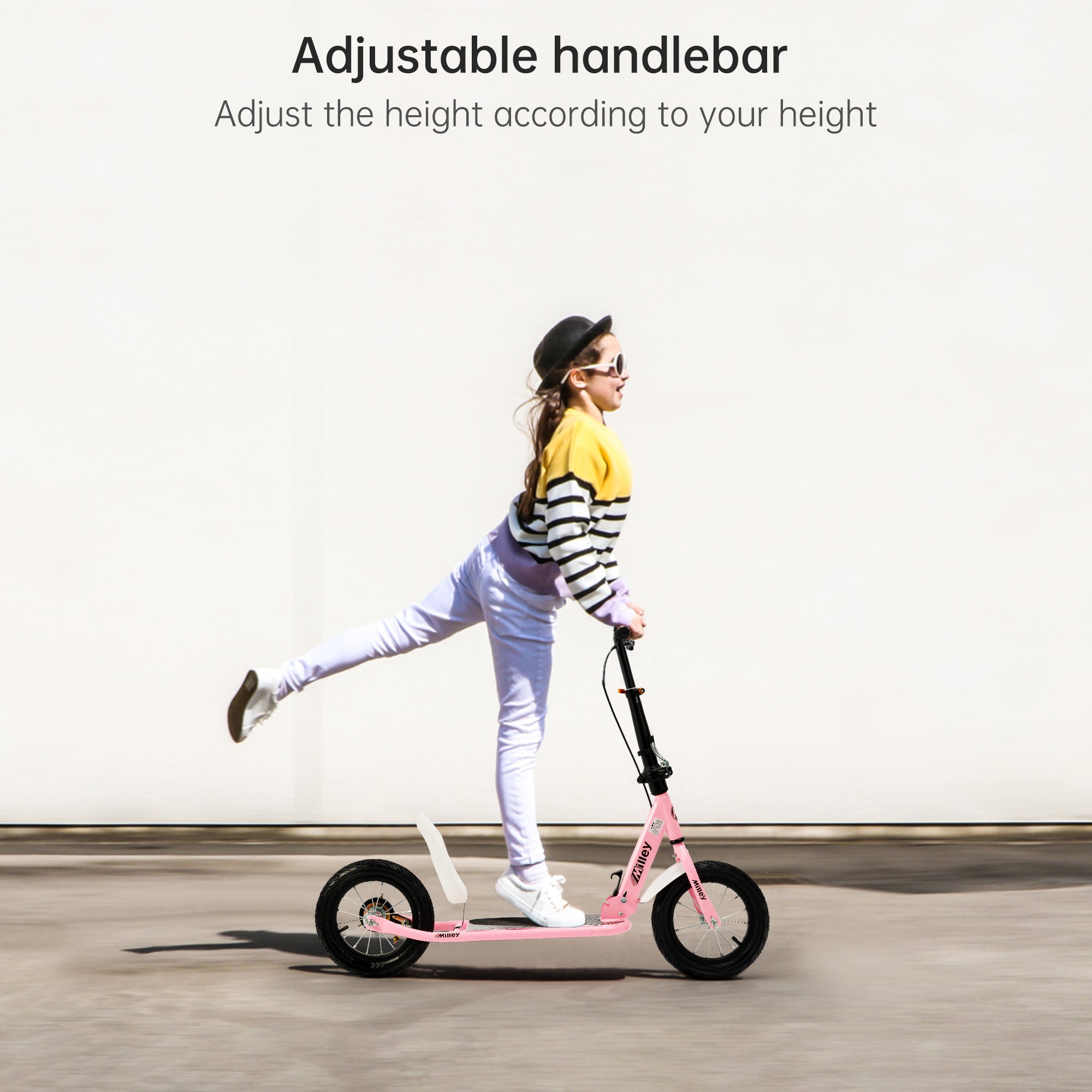 Pink Shock-Absorbing Scooter for Adults & Teens – 12" Large Rolling Rubber Tires, Foldable