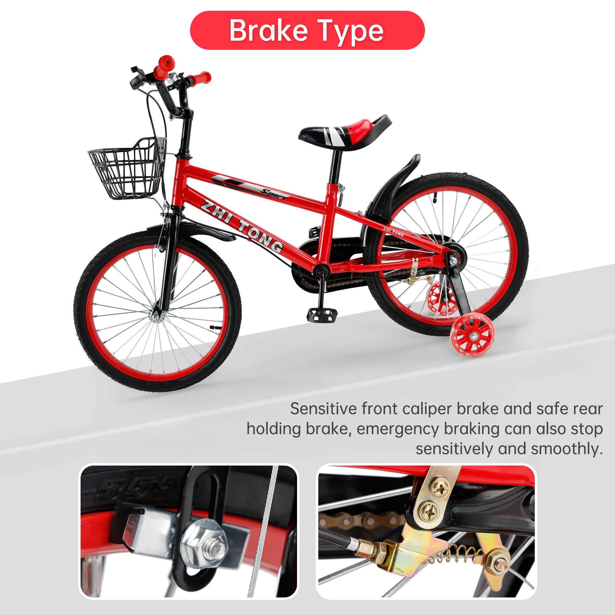18" Kid's Bike with Removable Training Wheels and Basket