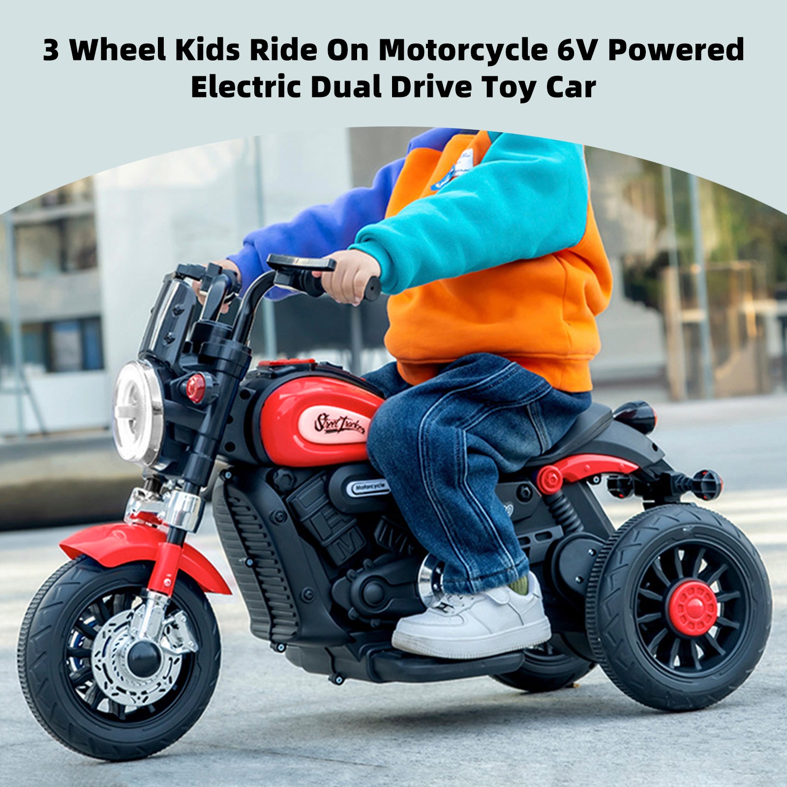 3-Wheel Kids Ride-On Motorcycle 6V (Red) | Dual Drive