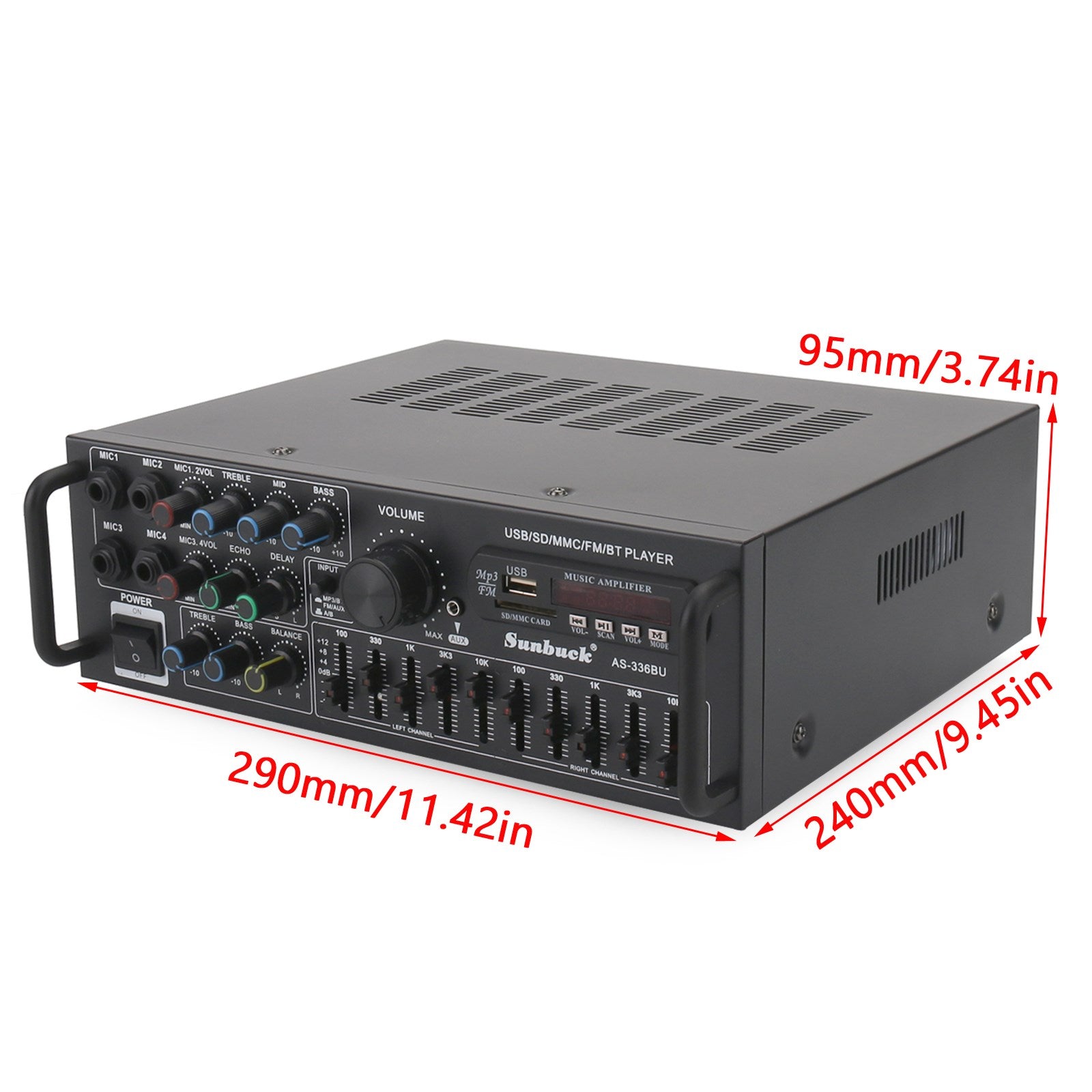 Sunbuck 110V 2000W 2CH EQ Bluetooth Stereo Amplifier Support USB Disk SD Card