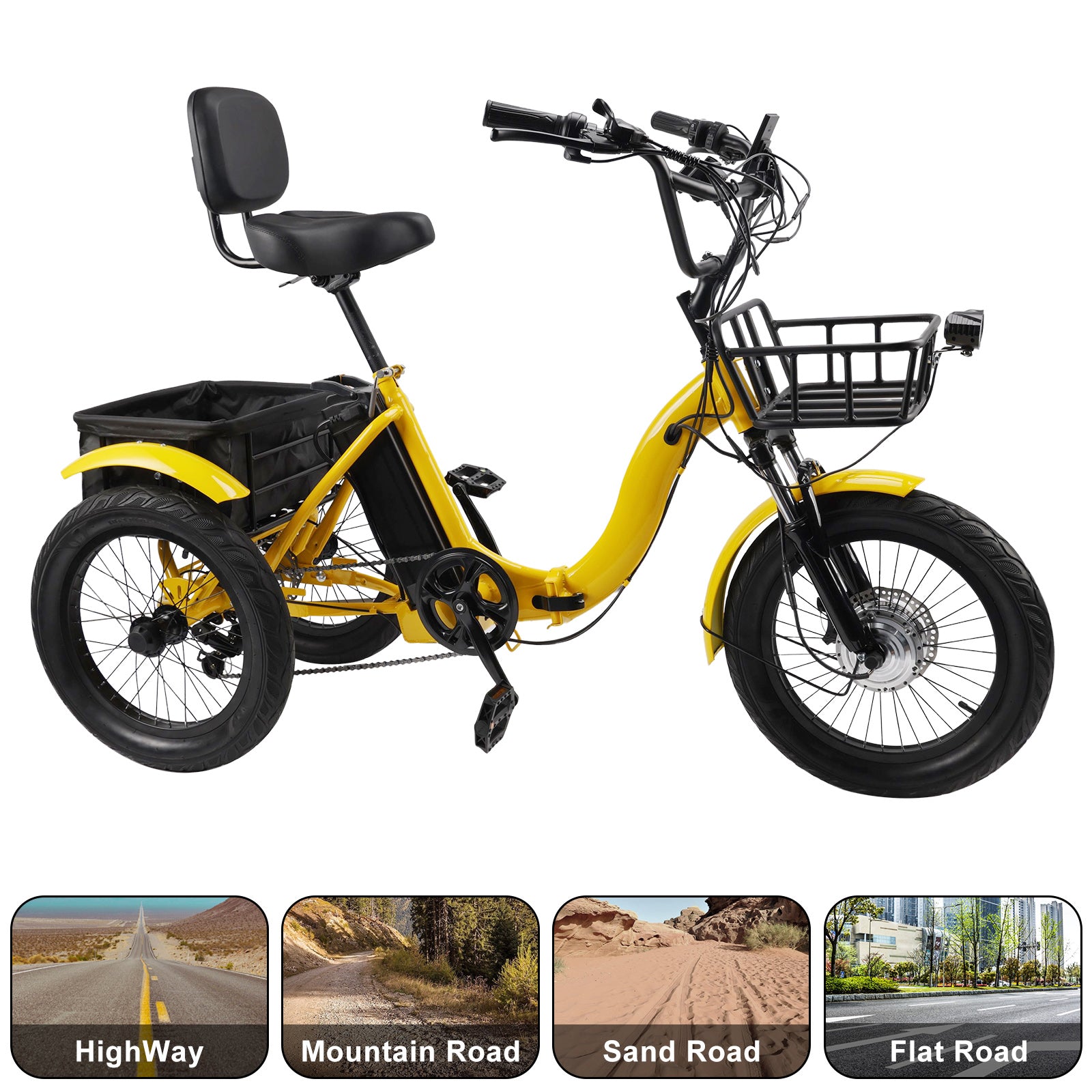 18" 7 Speed 48V 13AH 350W (peak 525W) Electric Tricycle with IPX7 Display