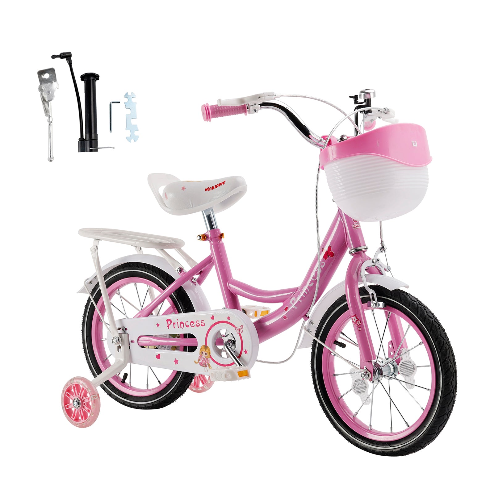 16"/18" Kids Bicycle Girls Bike with Training Wheels Basket Kickstand