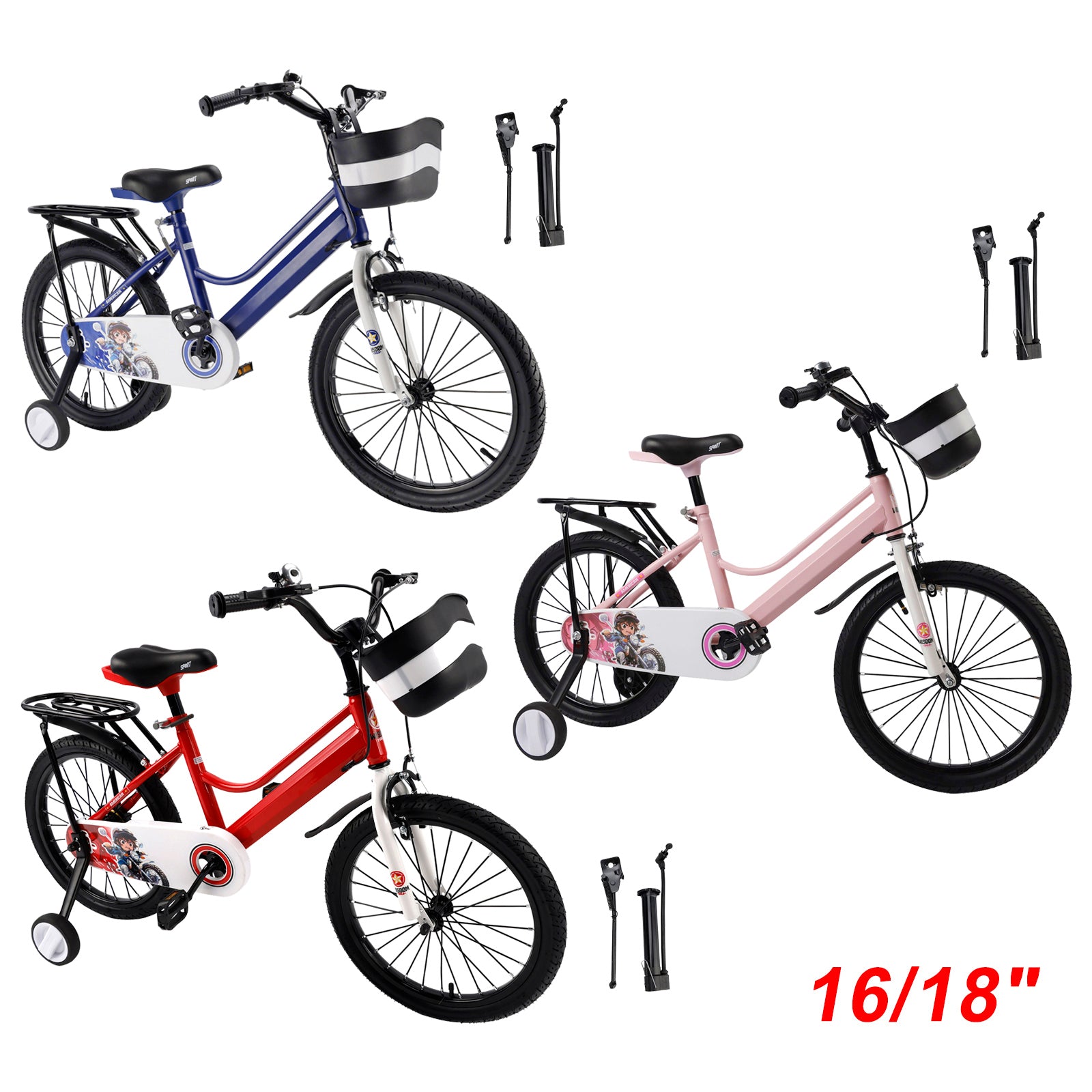 16"/18" Kids Bike for Boys and Girls with auxiliary wheels & Rack & Basket