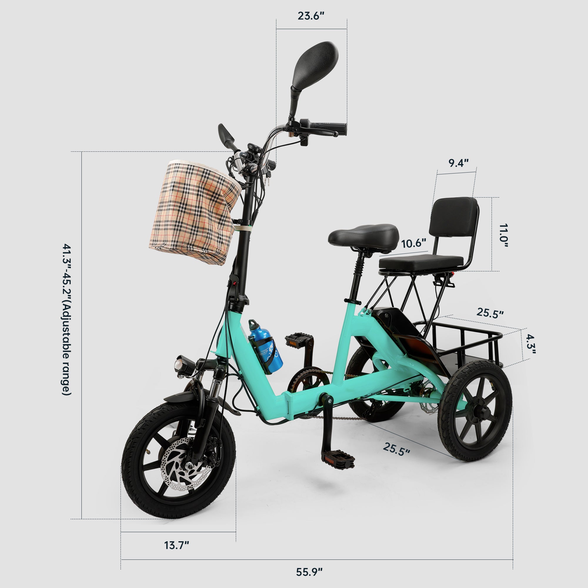 Cyan 350W Electric Trike with Foldable Design & 3 Speeds