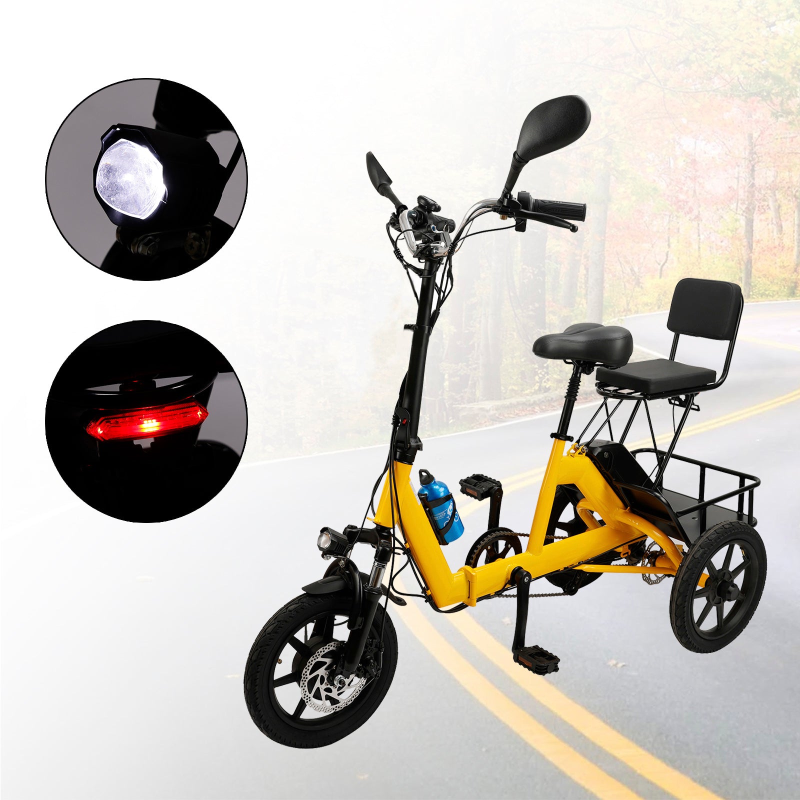 Yellow Electric Trike with Long-Lasting Battery & Comfort