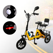 Yellow Electric Trike with Long-Lasting Battery & Comfort