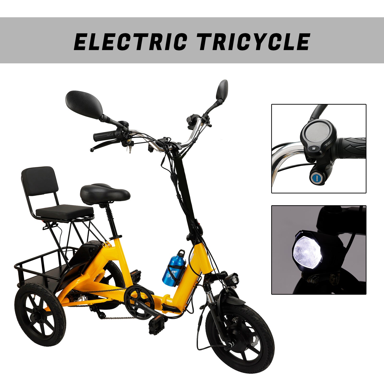 Yellow Electric Trike with Long-Lasting Battery & Comfort