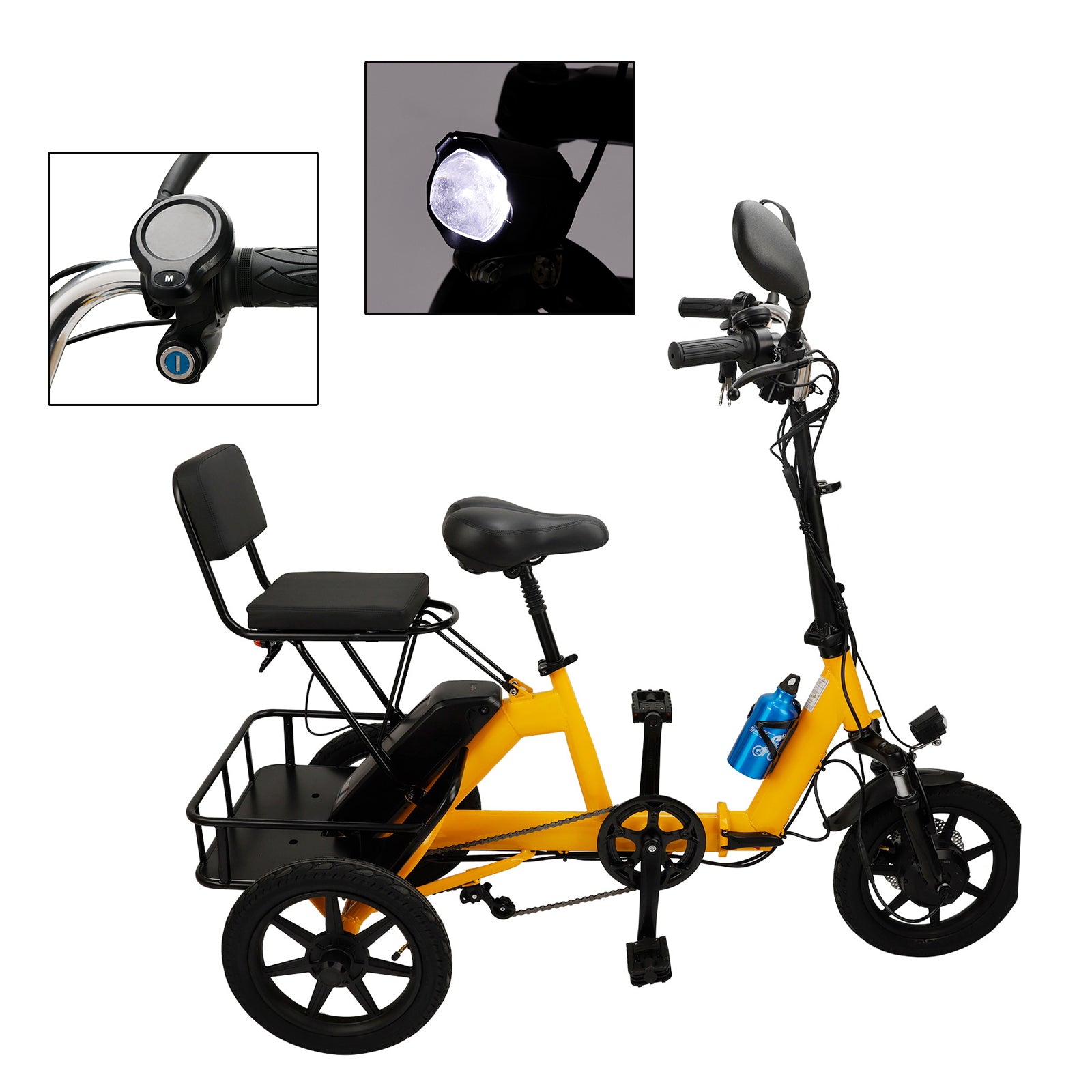 Yellow Electric Trike with Long-Lasting Battery & Comfort