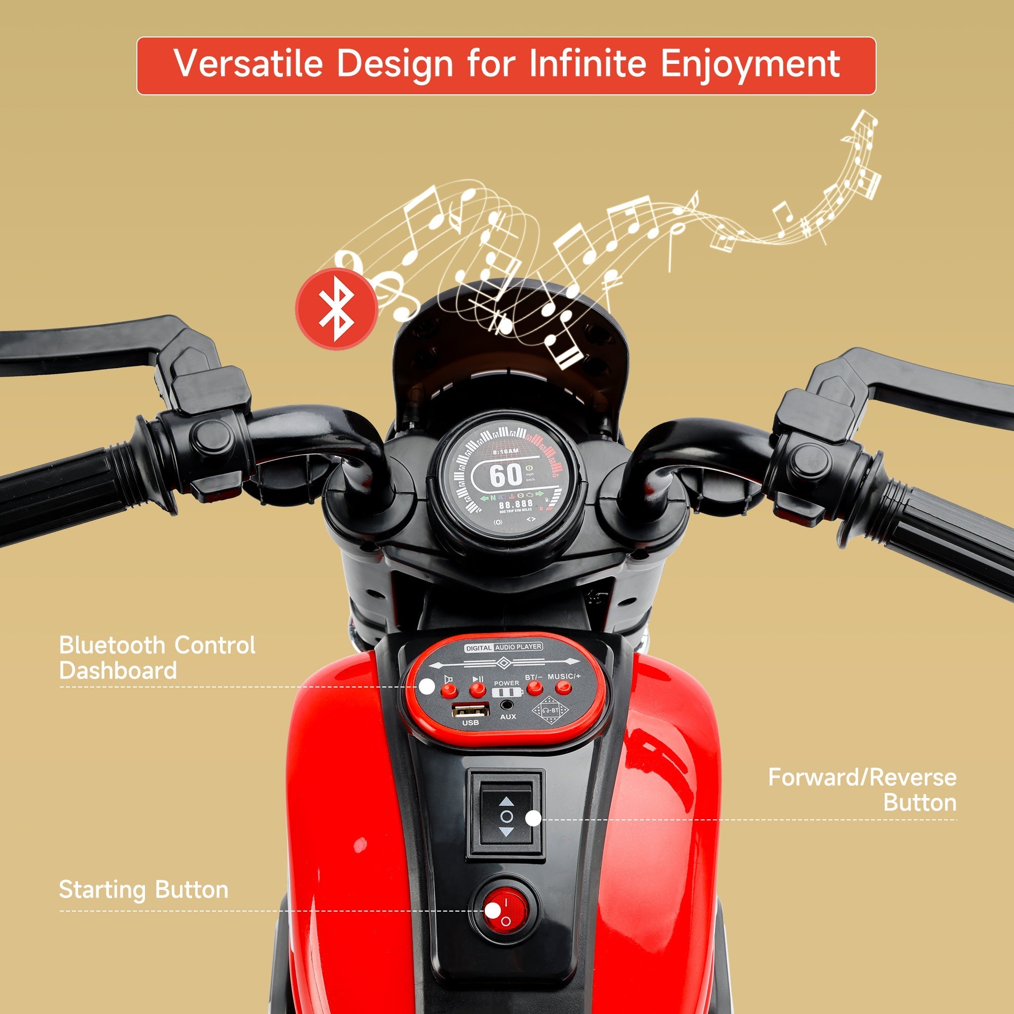 3-Wheel Kids Ride-On Motorcycle 6V (Red) | Dual Drive