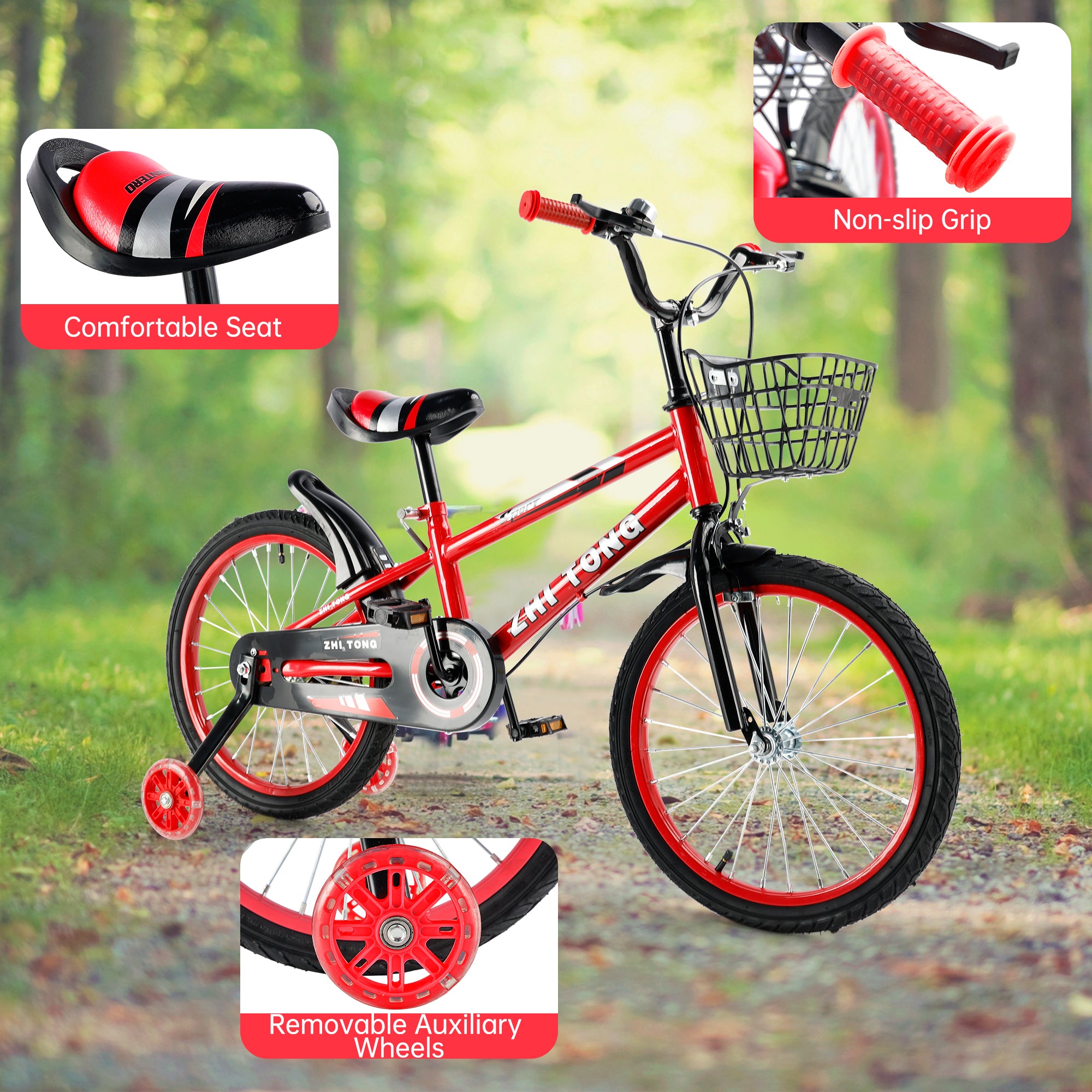 18" Kid's Bike with Removable Training Wheels and Basket