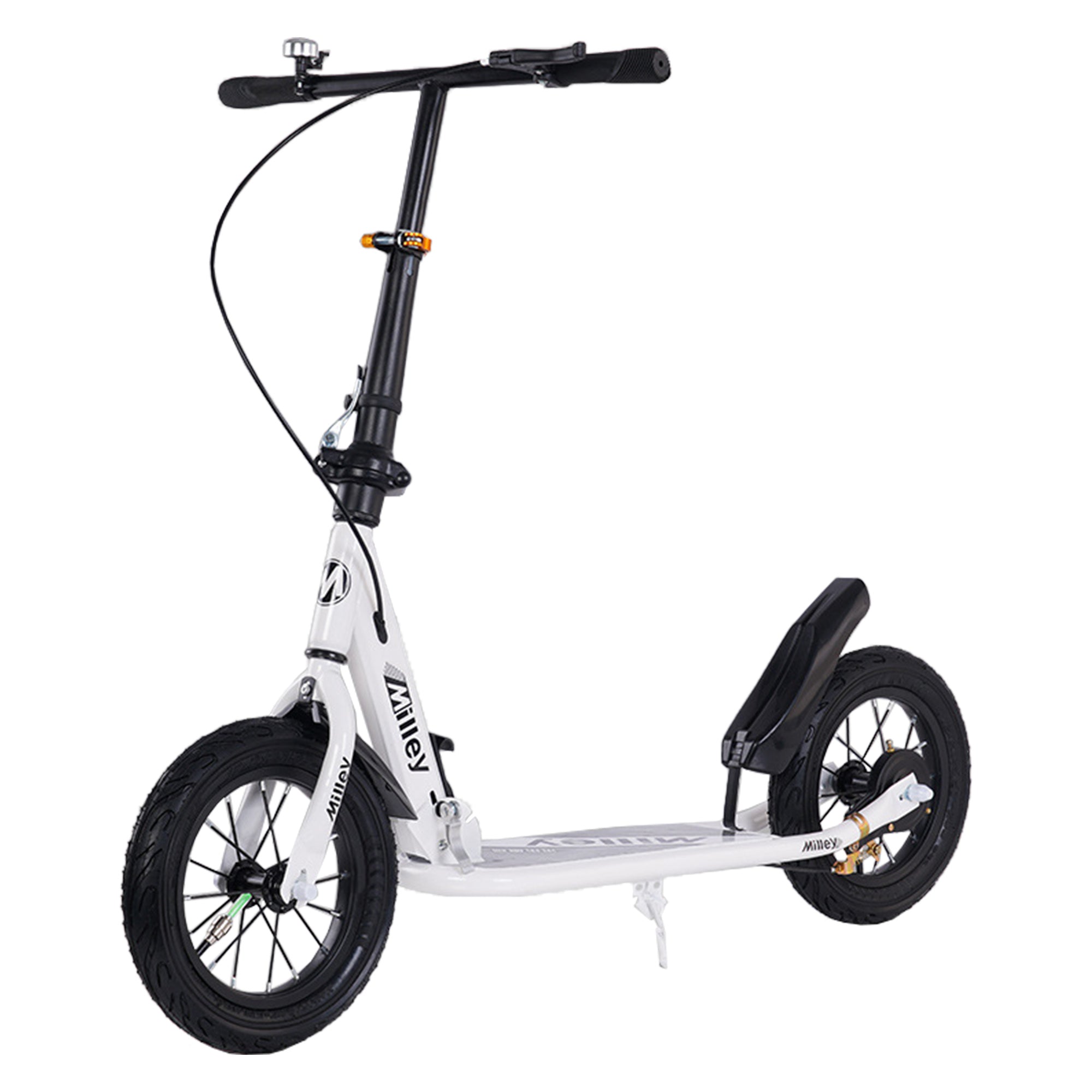 White Kick Scooter for Grown-Ups & Teens – Smooth Ride, Folding Design, Air-Filled Tires