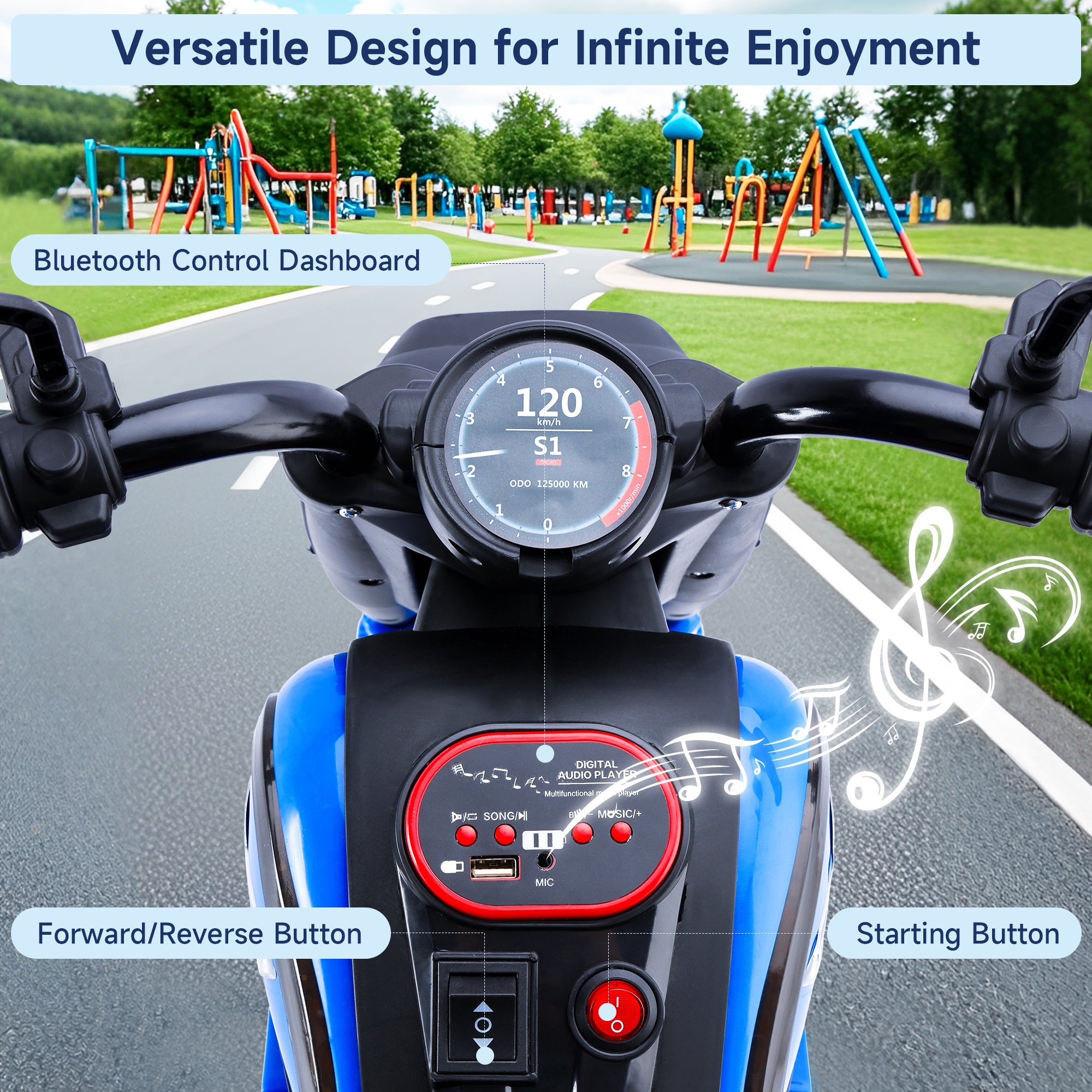 3-Wheel 6V Kids Ride-On Motorcycle with Music & Lights – Blue