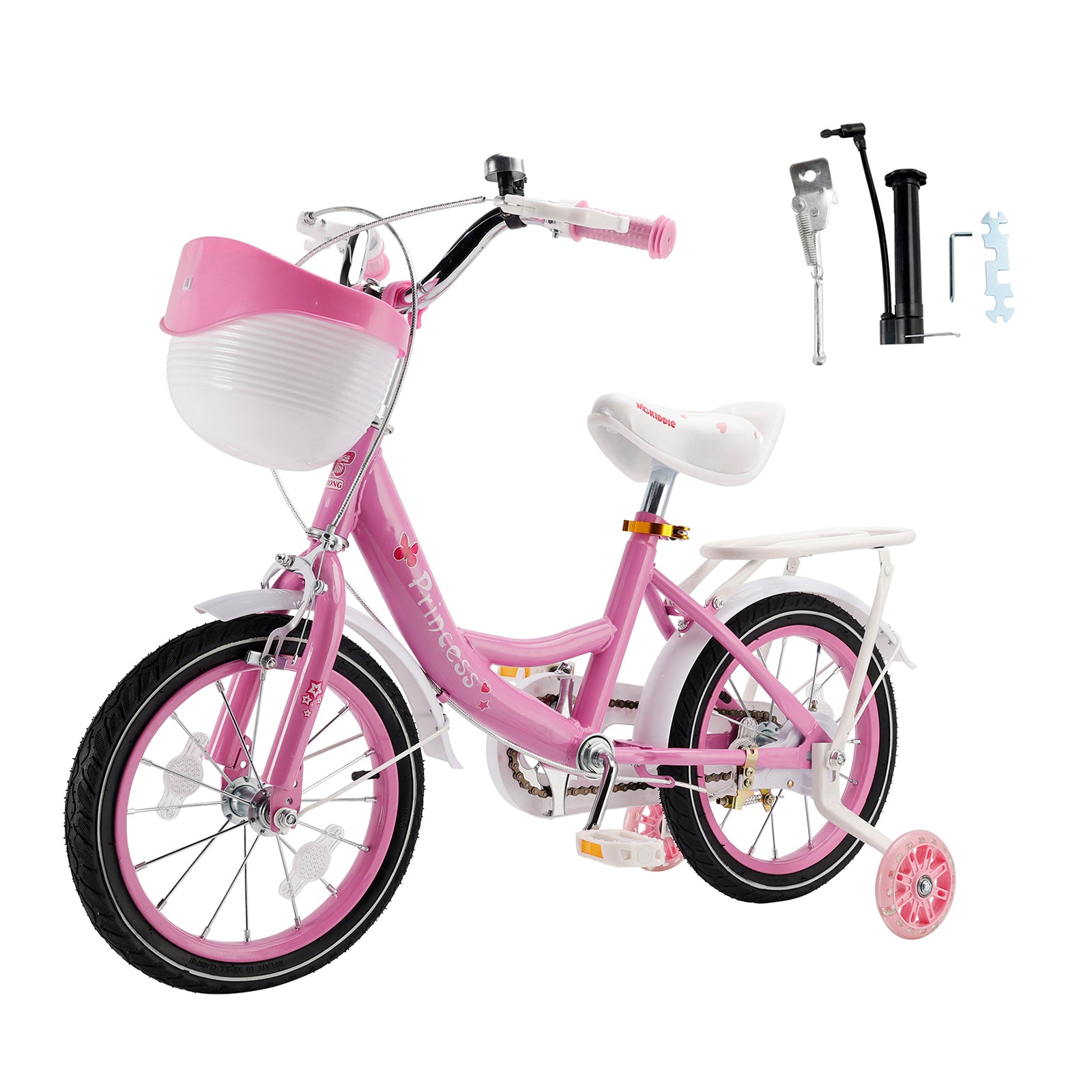 16"/18" Kids Bicycle Girls Bike with Training Wheels Basket Kickstand