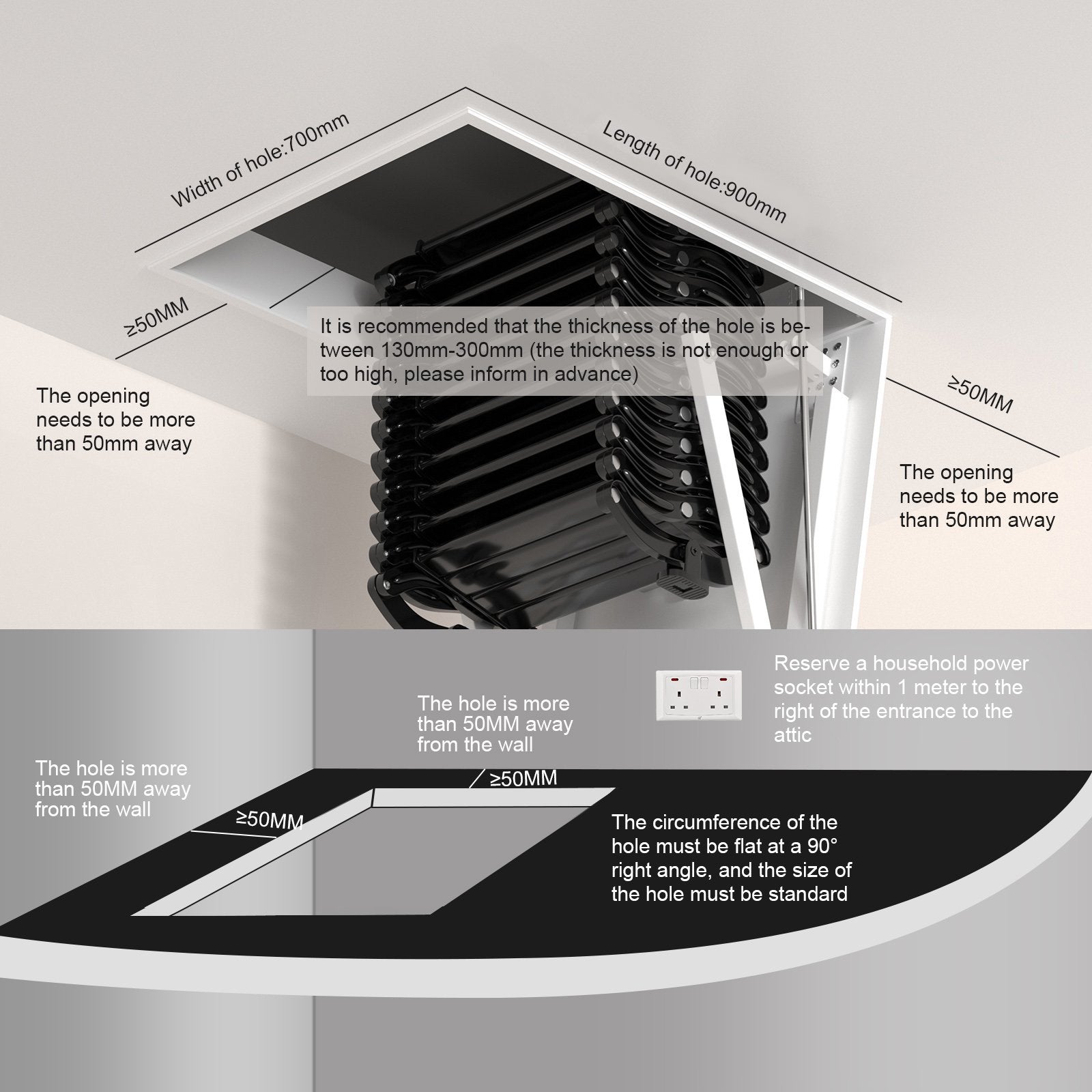 13-Step Electric Alum Folding Ladder 11.8FT Remote Loft Home 3527.5