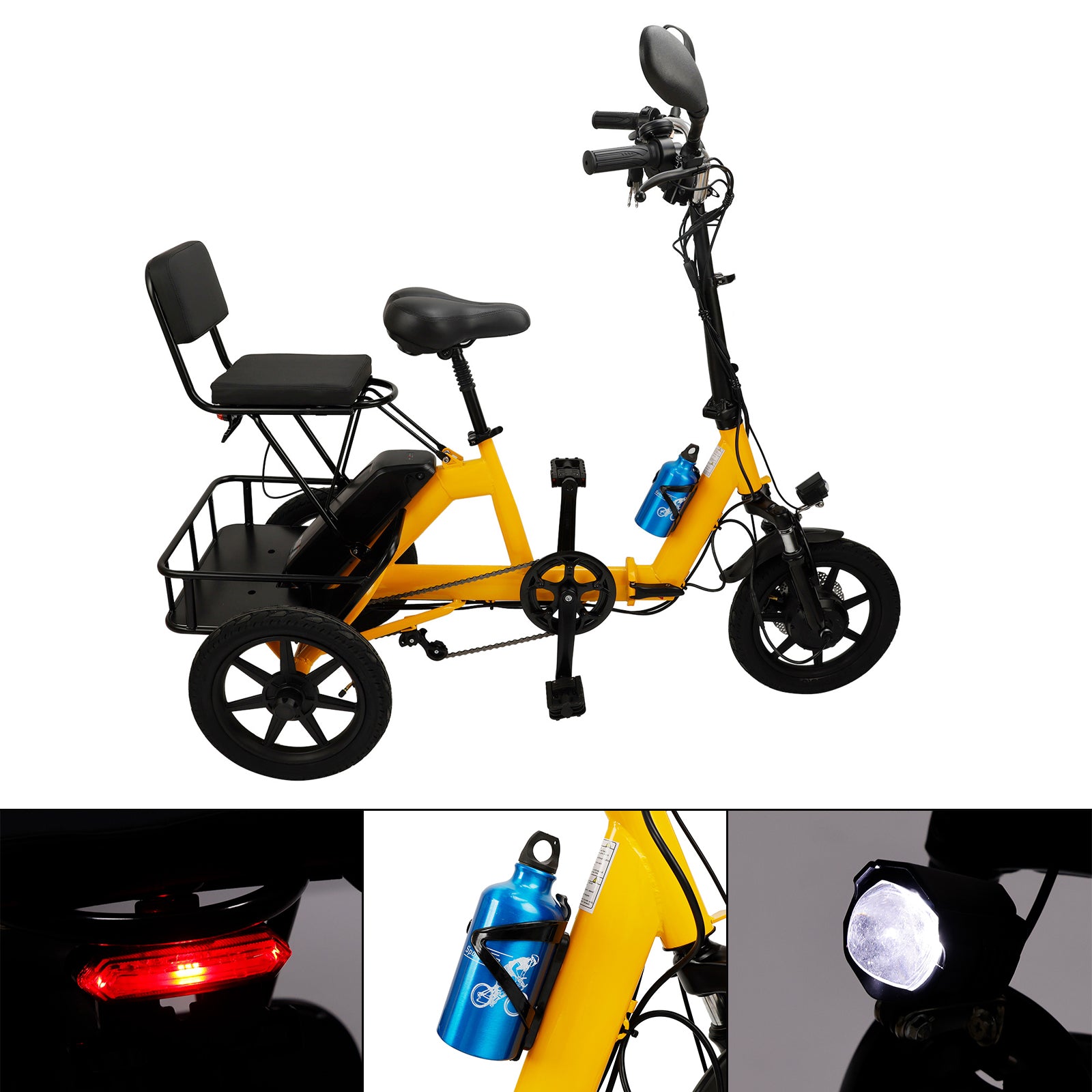 Yellow Electric Trike with Long-Lasting Battery & Comfort