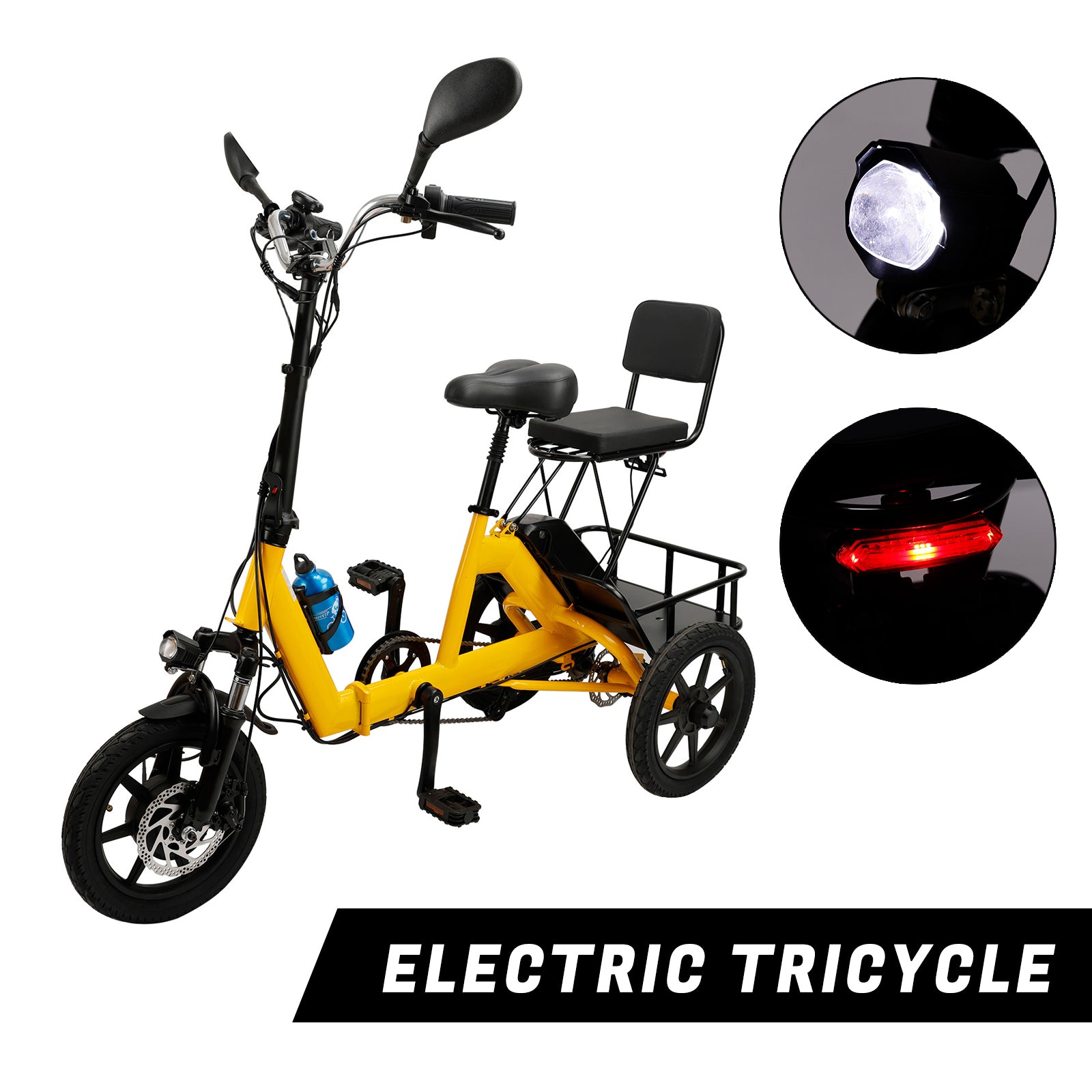 Yellow Electric Trike with Long-Lasting Battery & Comfort