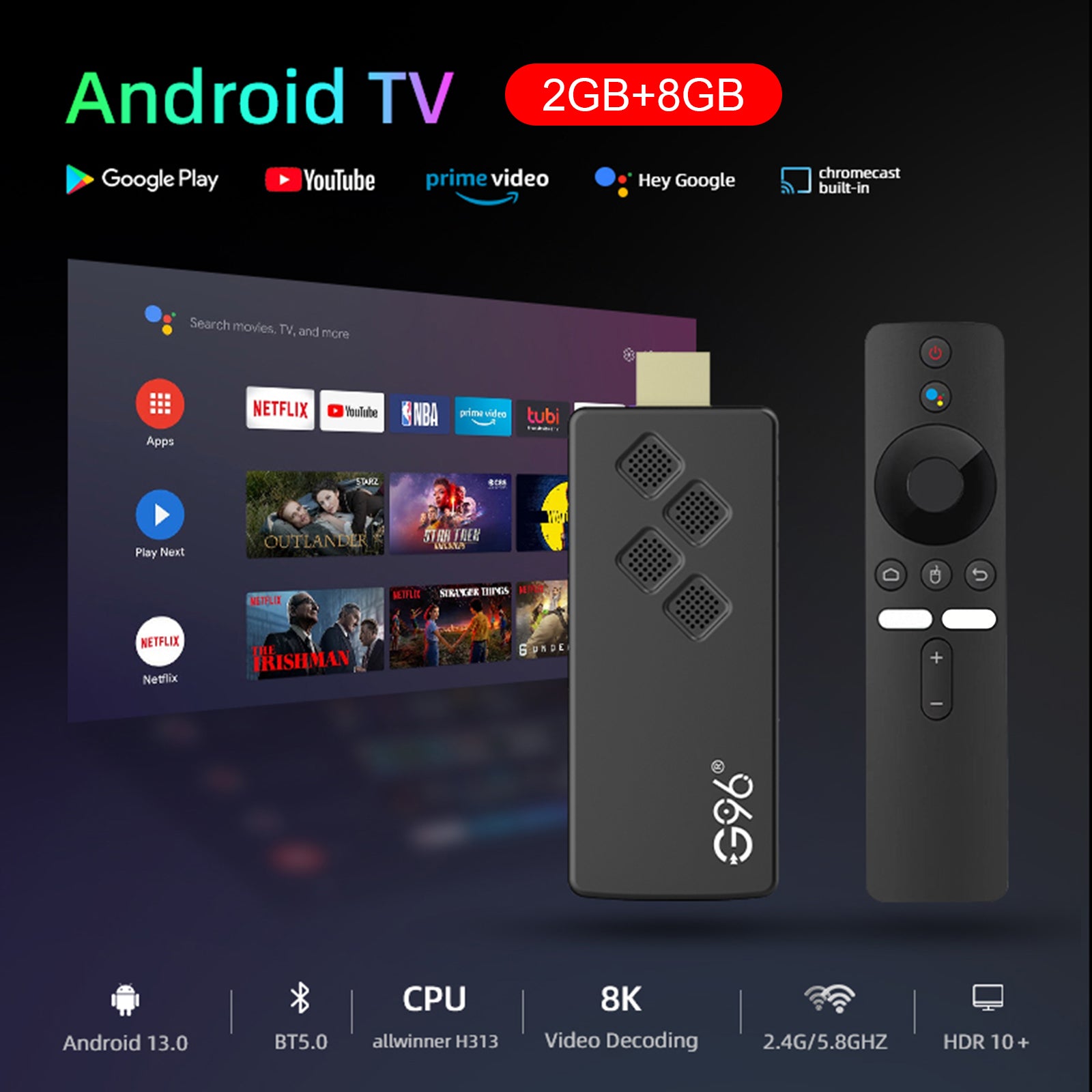 G96 TV Stick Android13.0 Ram 2GB ROM 8GB Dual-Band Player Bluetooth Voice TV BOX