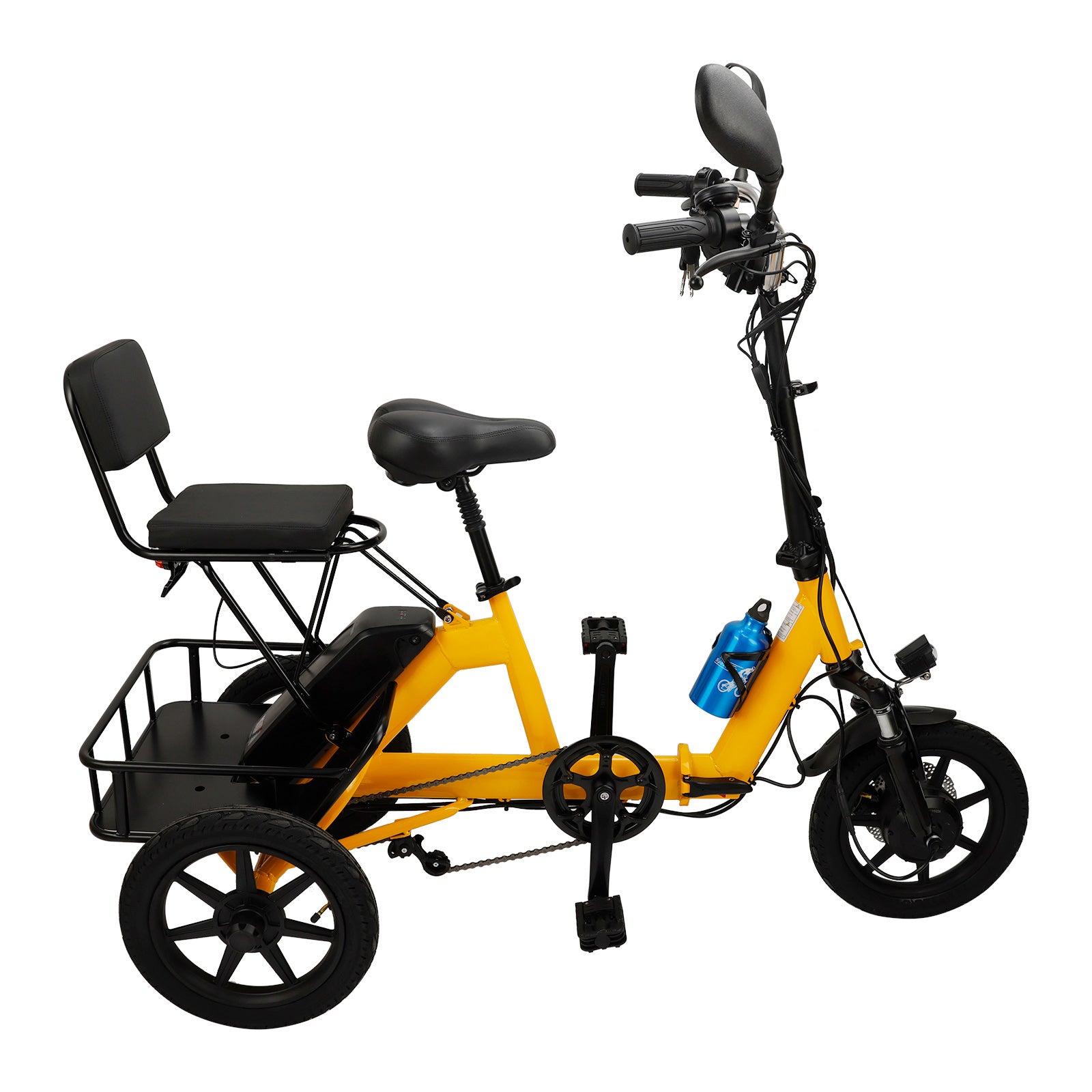 Yellow Electric Trike with Long-Lasting Battery & Comfort