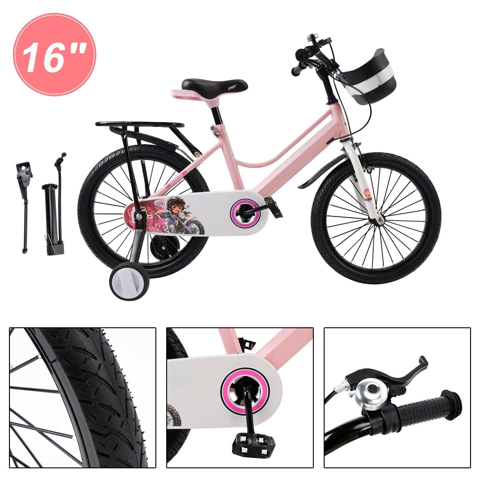 16"/18" Kids Bike for Boys and Girls with auxiliary wheels & Rack & Basket