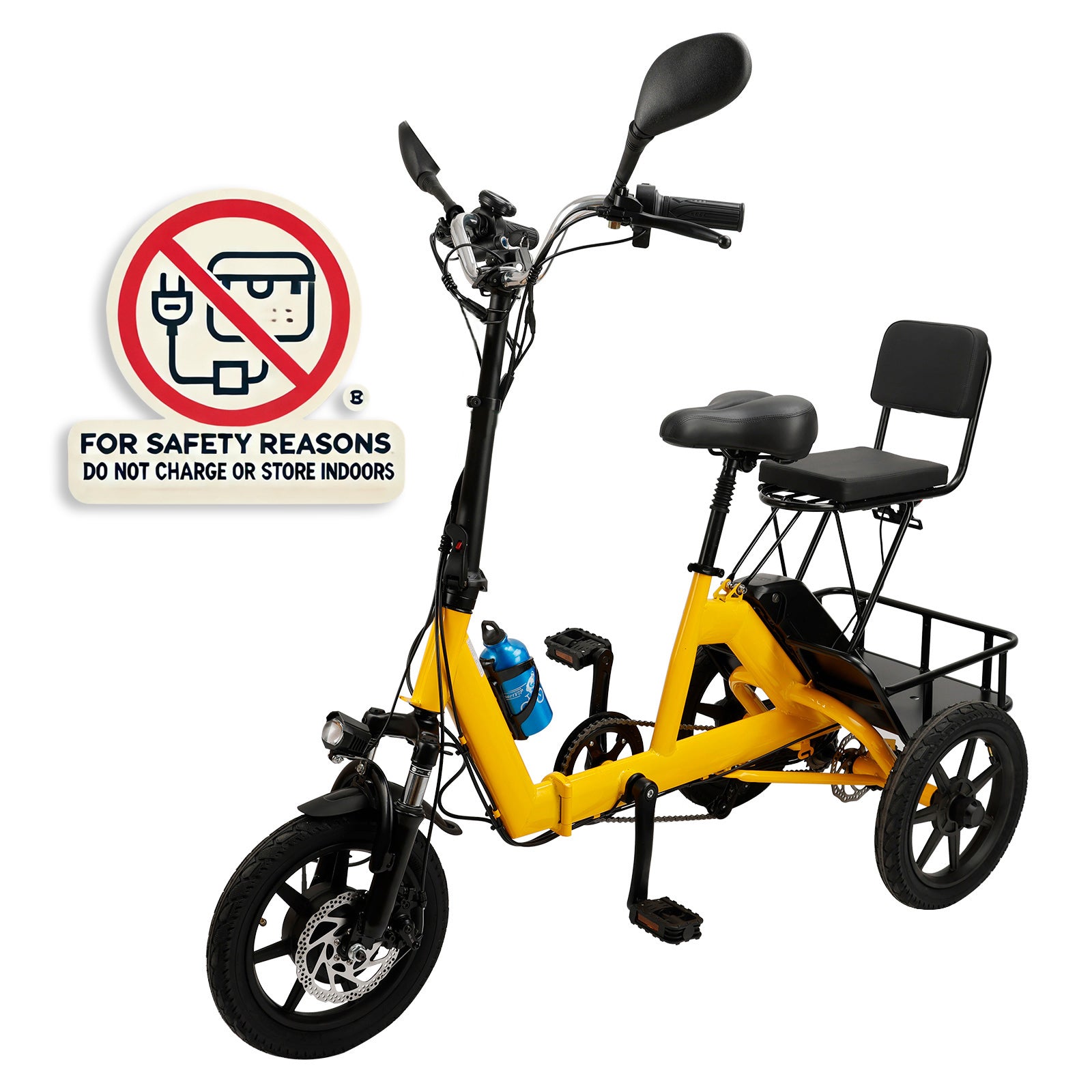 Yellow Electric Trike with Long-Lasting Battery & Comfort