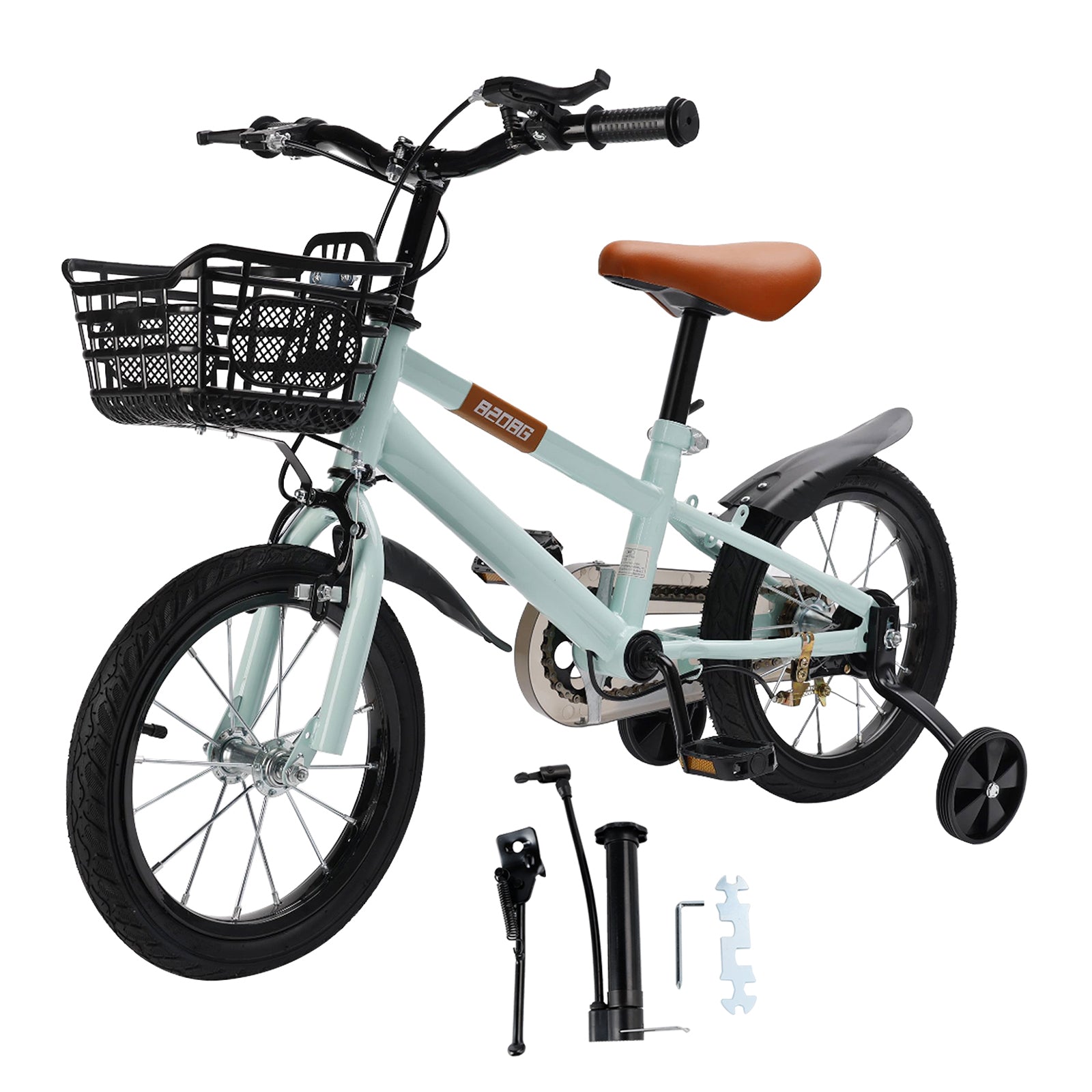 18" Children Bicycle Toddlers Bike with Training Wheels Basket Kickstand Red