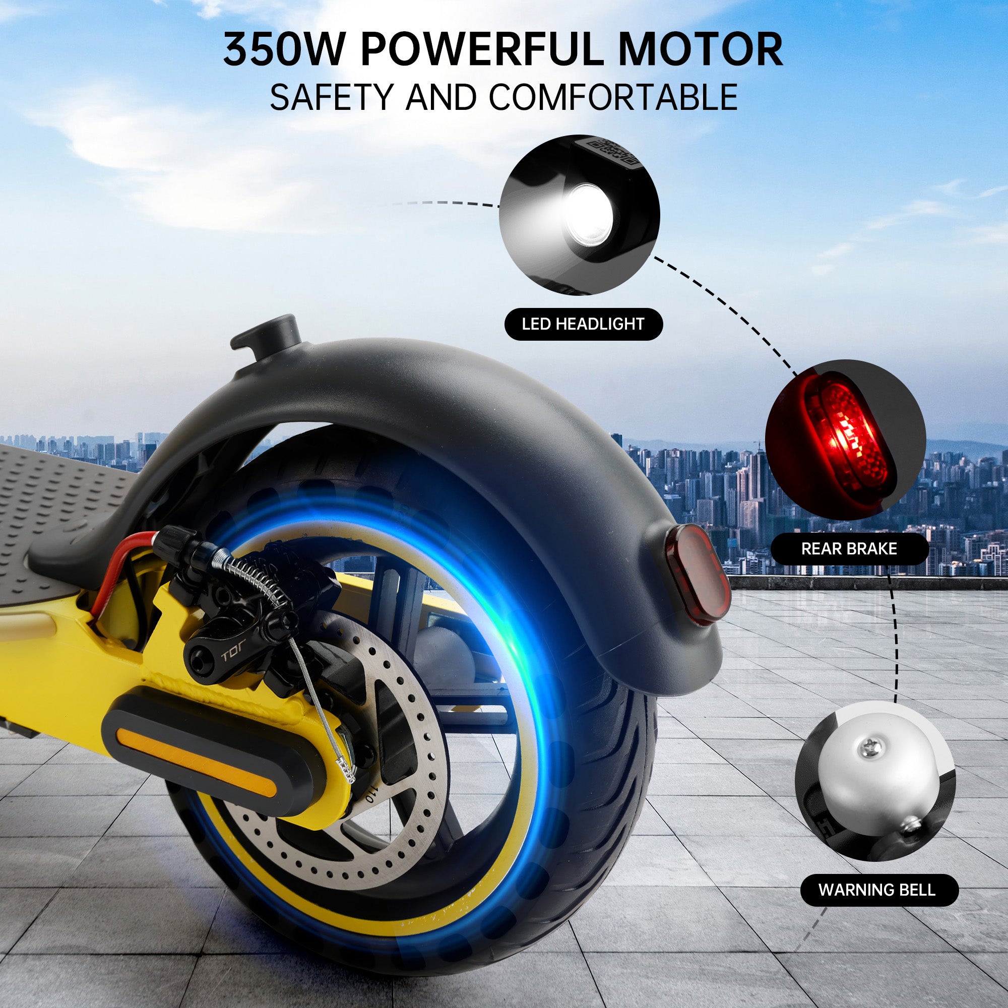 Foldable Adult E-Scooter Aerospace Alum Alloy Yellow 30.86 lb